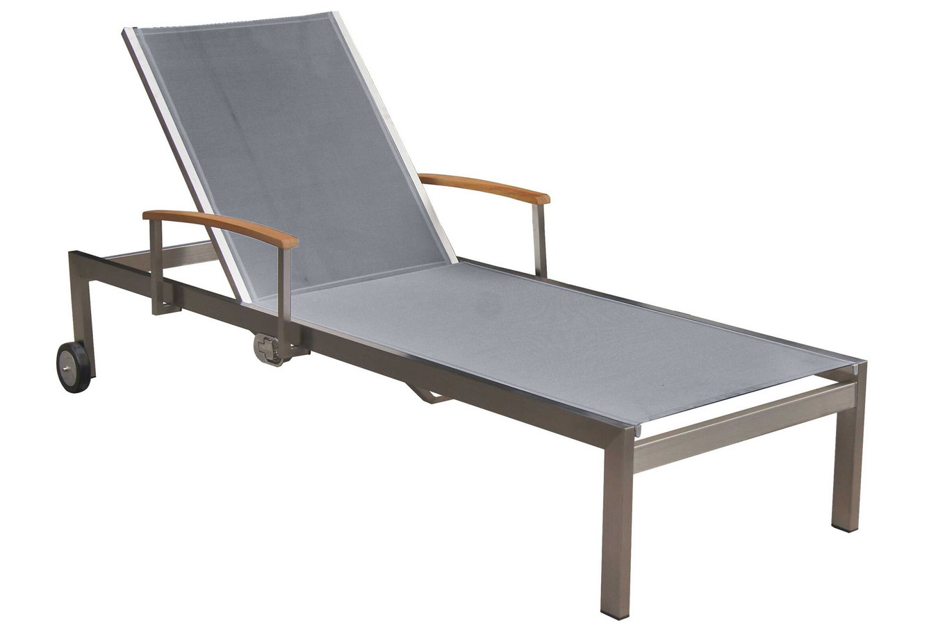 OUTFLEXX Bain de soleil à roulettes, argent, acier inoxydable/textilène, avec vérin à gaz, 195,5x74x35cm 13504__1