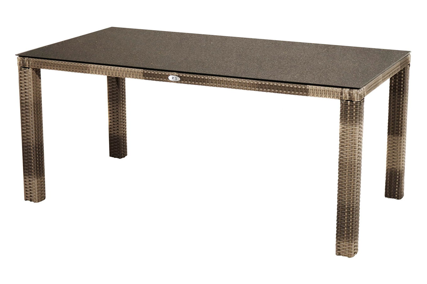 Ploß Rabida Table à manger, champagne chiné, résine tressée, 170 x 90 cm, plateau en verre aspect pierre 20167__1