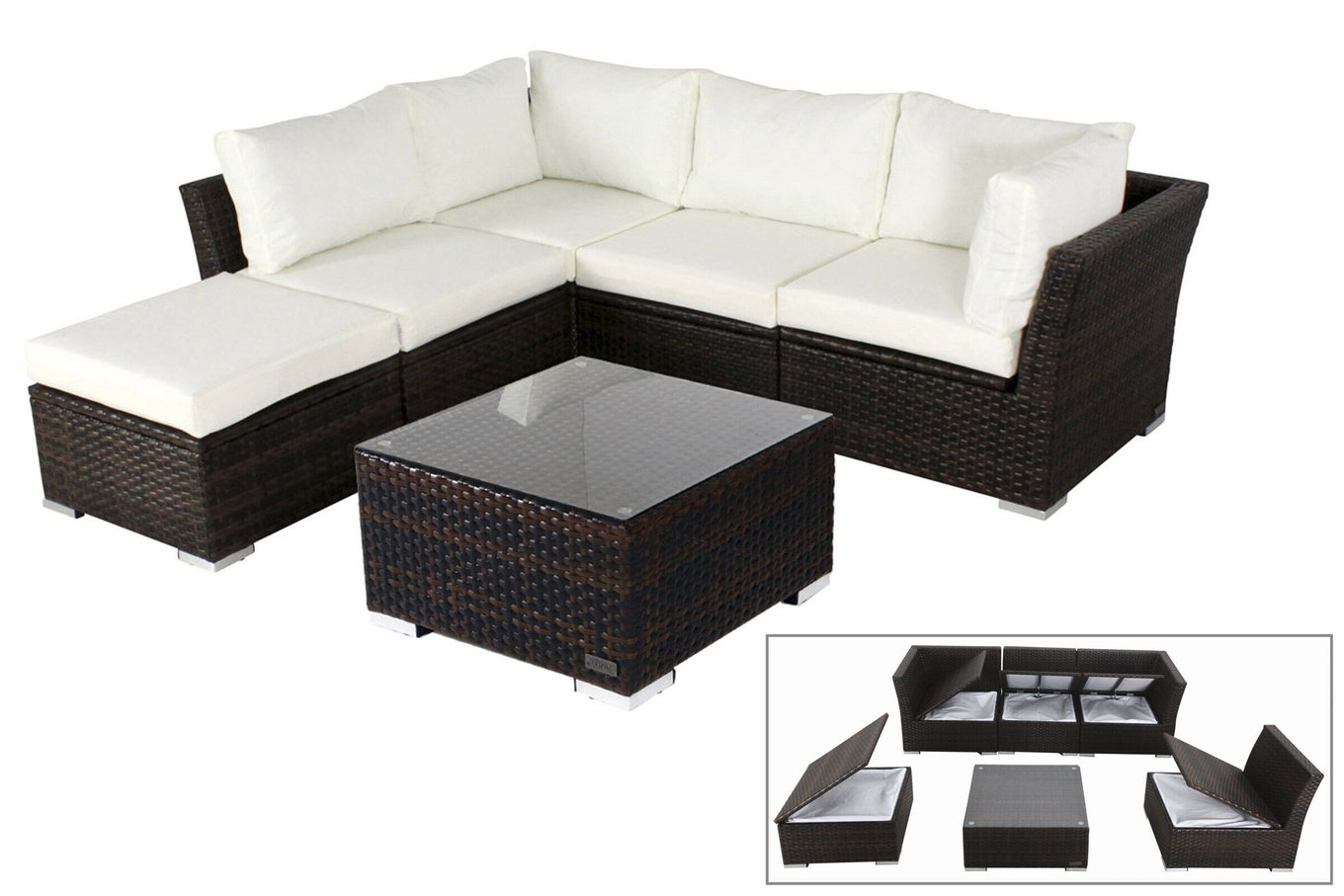 OUTFLEXX Salon de jardin, marron marbré, polyrésine tressée, avec table basse, pour 5 personnes, coffre à coussins étanche 7759_BOX_B__1
