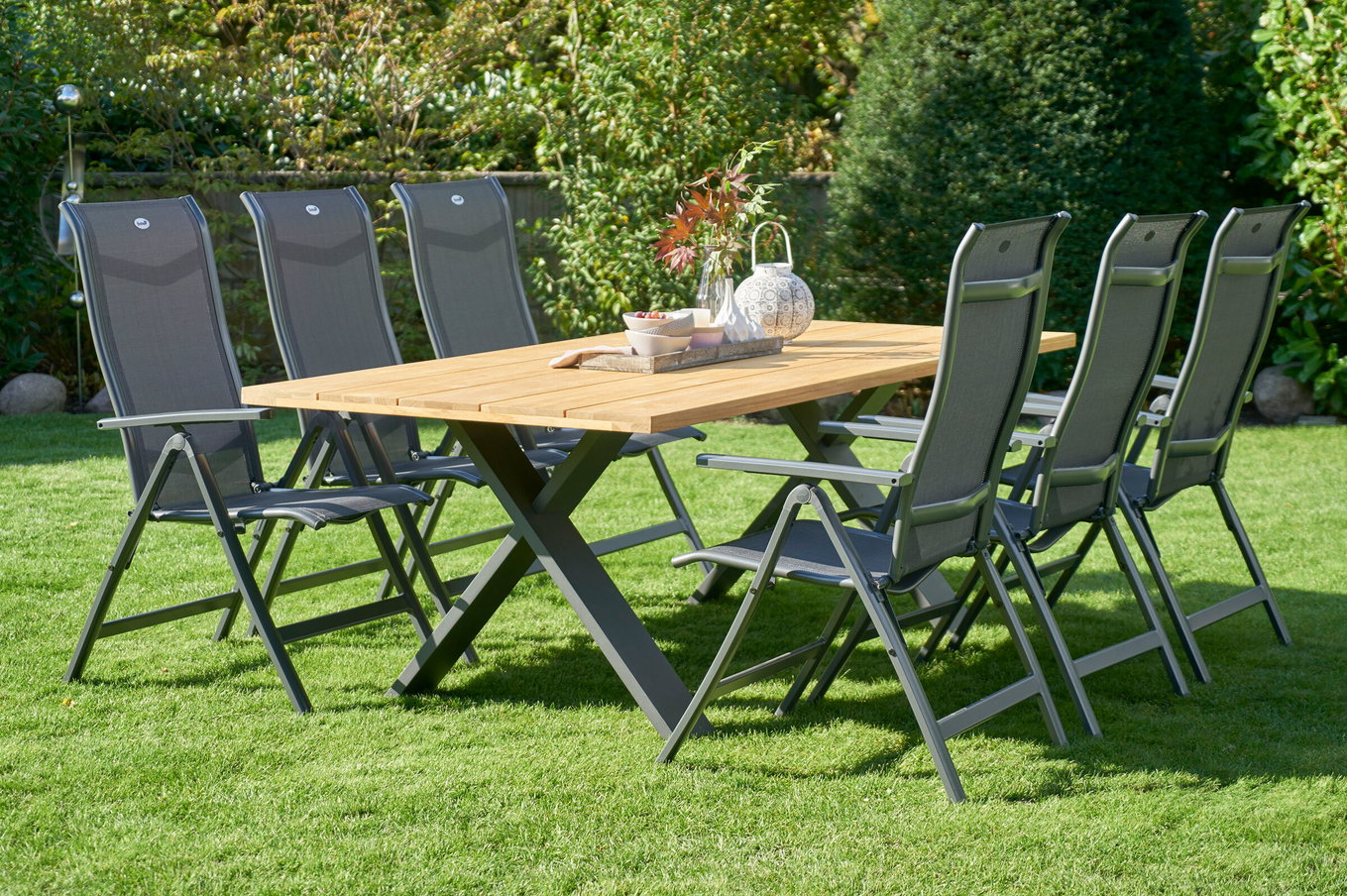 HARTMAN Xanadu / Alice Comfort Ensemble repas de jardin, xerix/anthracite, Alu/Bois de teck, 6 chaises pliantes, 220x100cm 21163__1