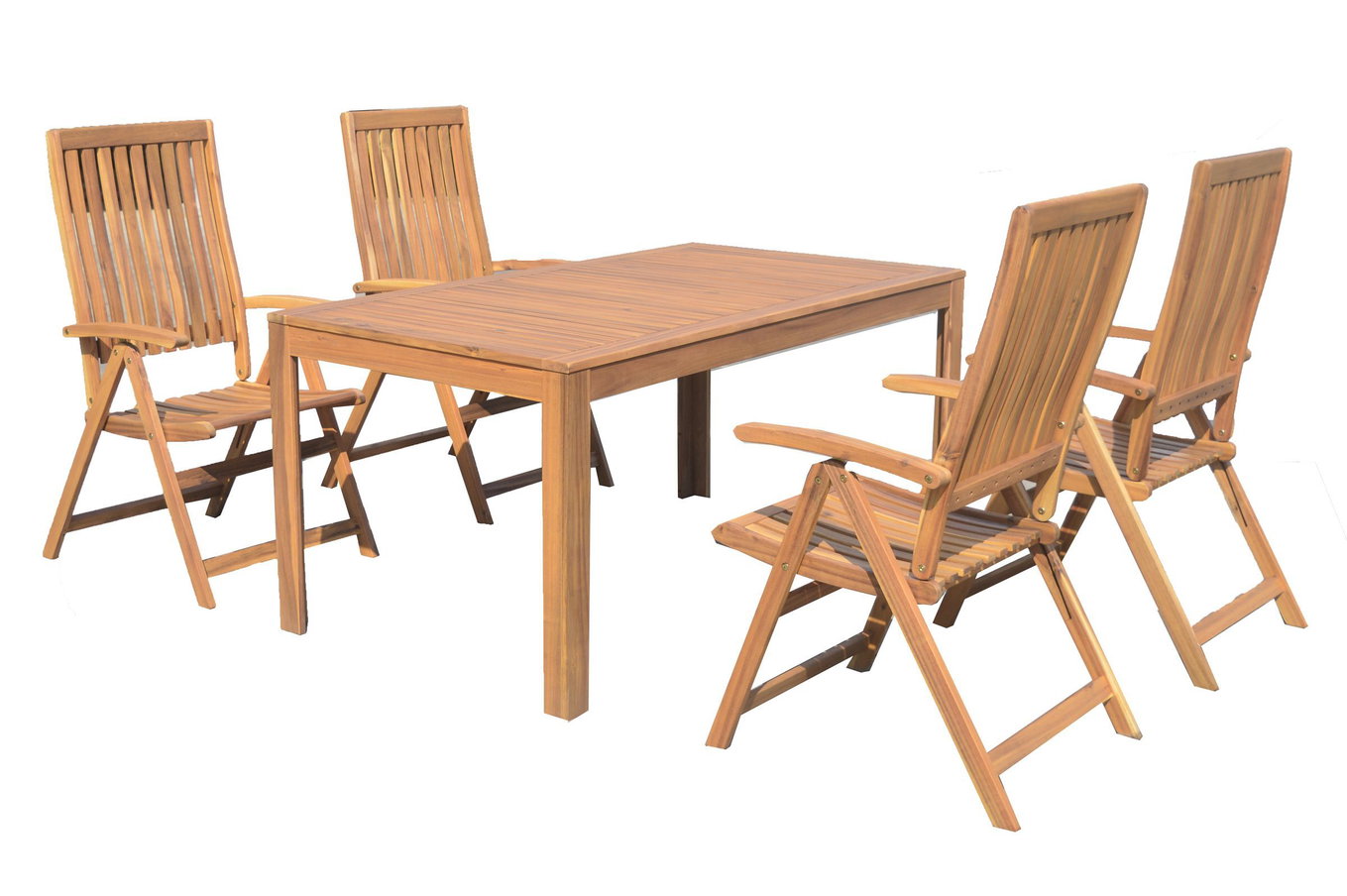 OUTFLEXX Ensemble repas de jardin, naturel, acacia, table 160 x 90 cm, 4 fauteuils pliants, produit certifié FSC® 19658__1