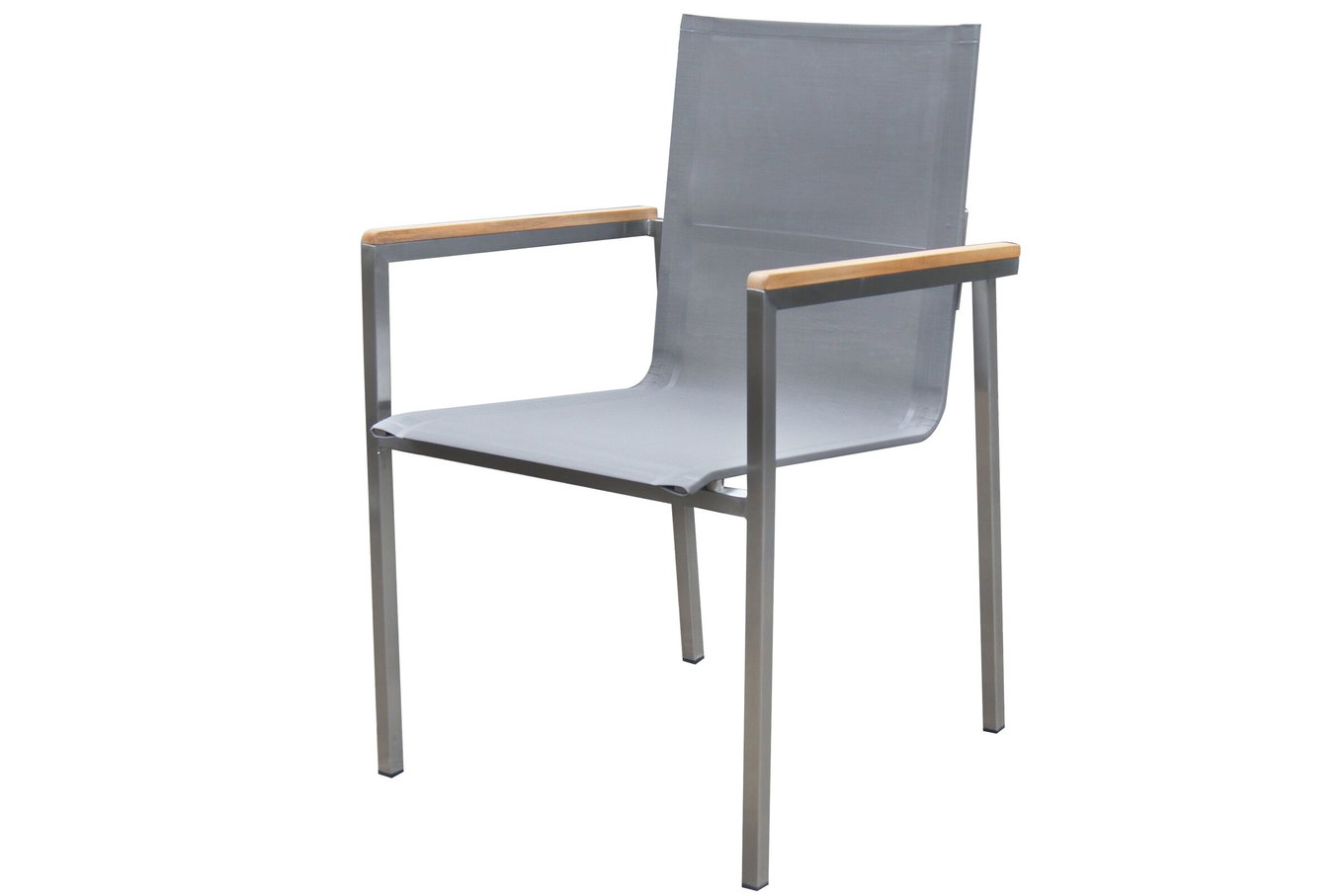 Fauteuil empilable OUTFLEXX, taupe, acier inoxydable/textilène, accoudoirs en teck, 62x56x88cm 13501__1