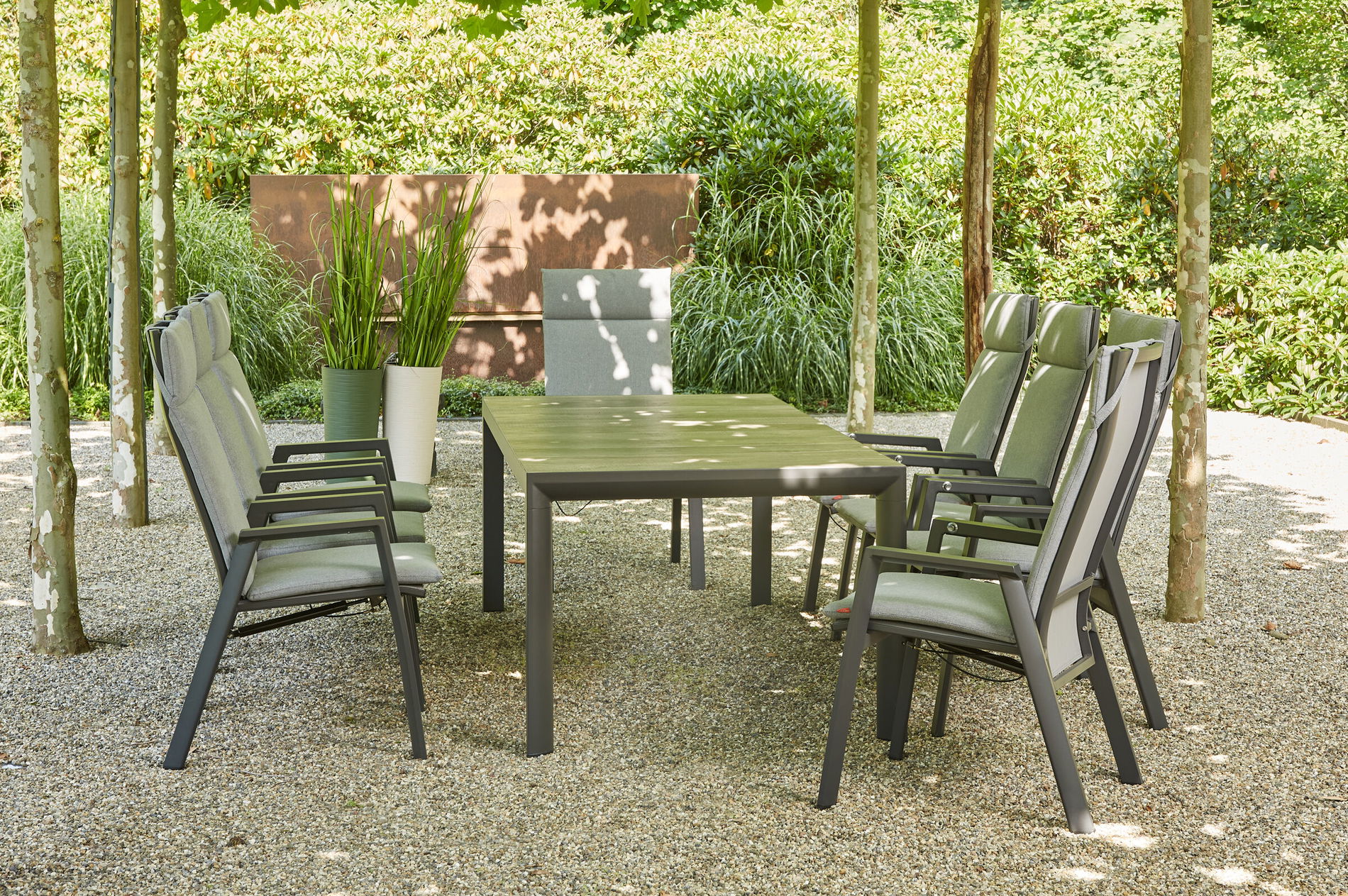 SIENA GARDEN Silva/Valencia Salon à manger de jardin, anthracite/gris, Alu/Tissu textile/Céramique, 220 x 100 cm, incl. 8 fauteuils dining, réglables en continu 23827__1