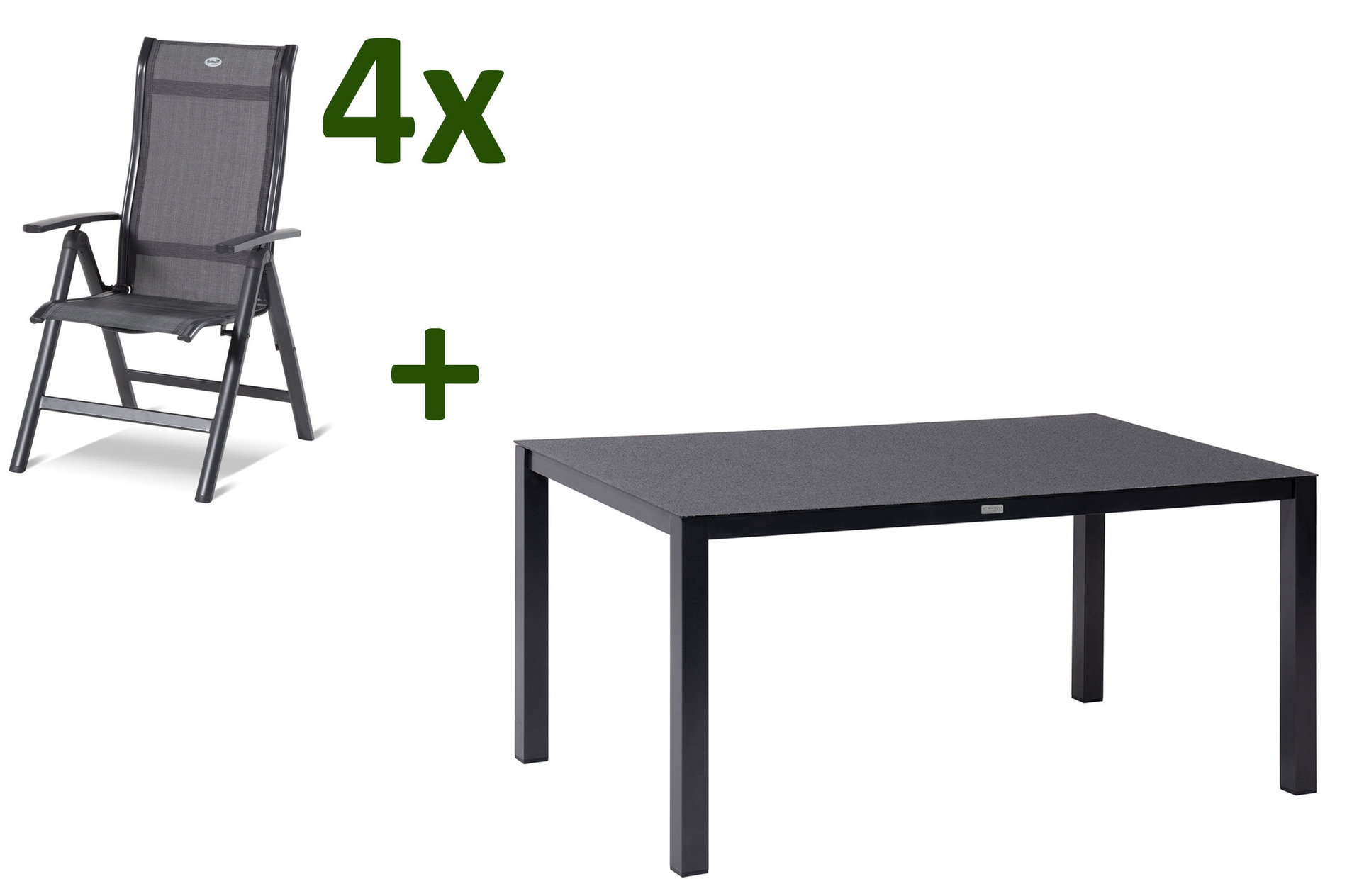 HARTMAN Alice Salon à manger de jardin, xerix/anthracite, Alu/Textile, 160 x 95 cm, 4 Chaises pliantes 28418__1