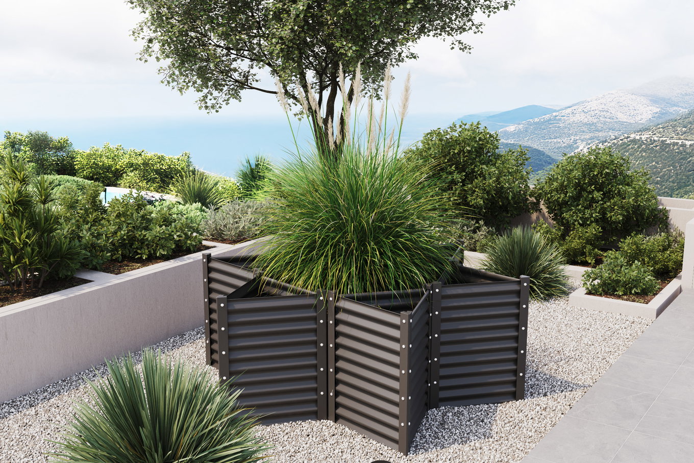 OUTFLEXX Carré potager, anthracite, acier aluminium-zinc, 192x167x84 cm, modulable 30888__1