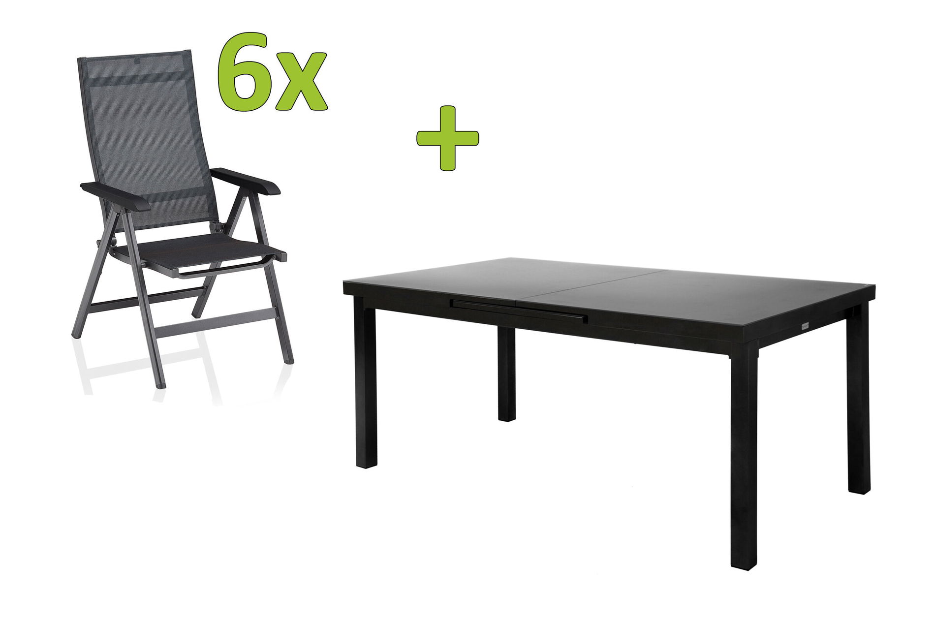 KETTLER BasicPlus Premium groupe repas de jardin, anthracite, Alu/Textilène, table 180/240 cm, 6 chaises pliantes 31518__1