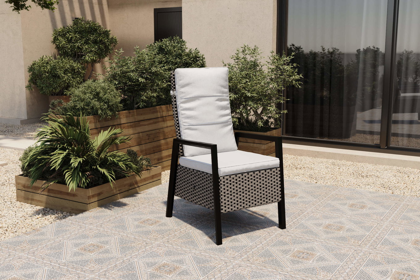 OUTFLEXX Louvra Select Fauteuil de salle à manger design, naturel/anthracite, résine tressée, 59 x 72 x 111 cm, Dossier réglable en continu 21622__1