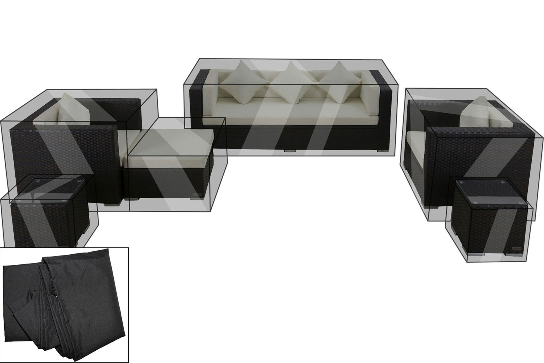 Set de housses de protection premium OUTFLEXX pour salon theBox-A/-D : 1302/ 1303/ 7174/ 16063, noir, résistant à l'eau 13650__1