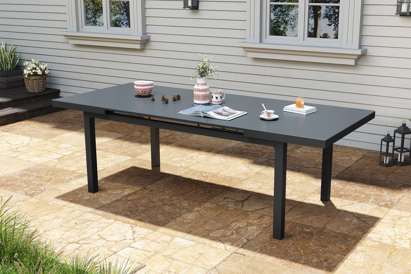 Table extensible premium OUTFLEXX, anthracite mat/gris, alu/verre, 180/240x100cm, mécanisme d'extension automatique 18339__1