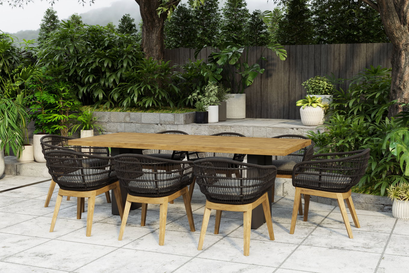 OUTFLEXX Bob Ensemble repas de jardin, anthracite/naturel, Alu/Teck recyclé/Rope, 220 x 100 cm, 8 x Fauteuils, Produit certifié FSC® 24337__1