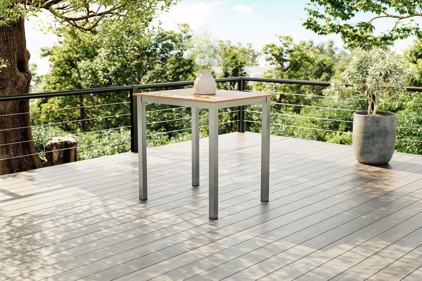 VILLANA Tasmania Table d'appoint, Argent, Aluminium/Eucalyptus, 45 x 45 cm, résistant aux intempéries, avec patins, produit certifié FSC® 80116__1