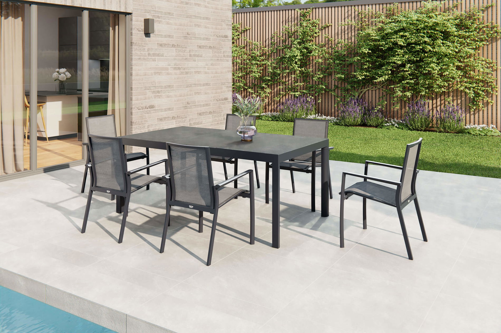 SIENA GARDEN Carlos/Velia Ensemble repas de jardin, anthracite/gris, Alu/tissu Ranotex®/céramique, table à manger 180 x 100cm, avec 6 fauteuils Dining 23773__1