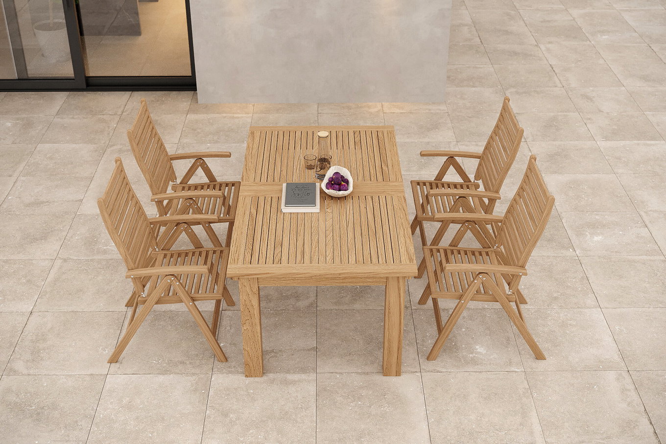 OUTFLEXX Ensemble repas de jardin, naturel, Acacia, Table extensible 180/220/260 x 100 cm, 4 chaises pliantes, Produit certifié FSC® 20643__1