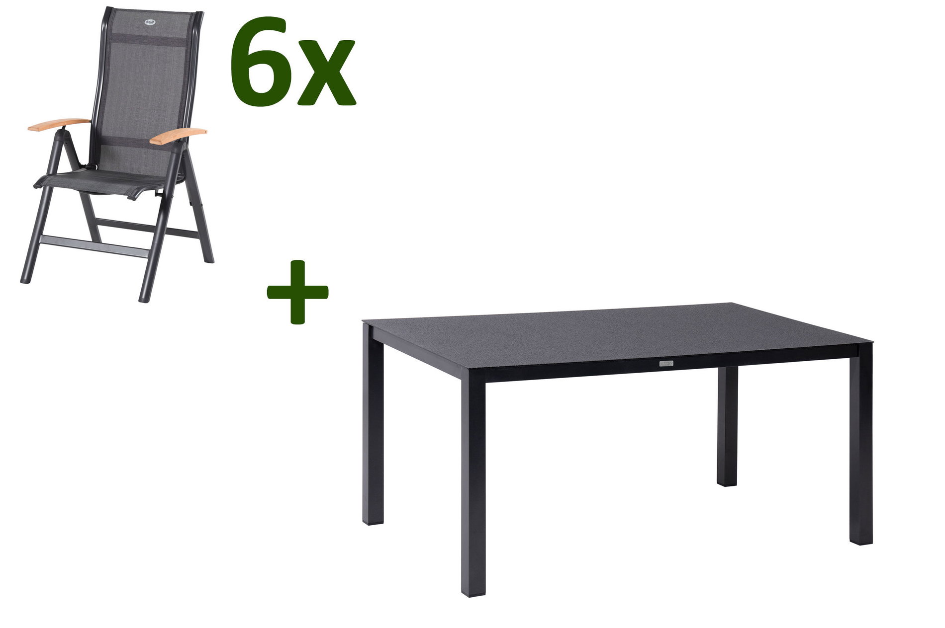 HARTMAN Alice Ensemble repas de jardin, xerix/anthracite, Alu/Spraystone/Teck/2x2 Textilène, 160x95 cm, 6 chaises pliantes, accoudoirs en teck 28434__1