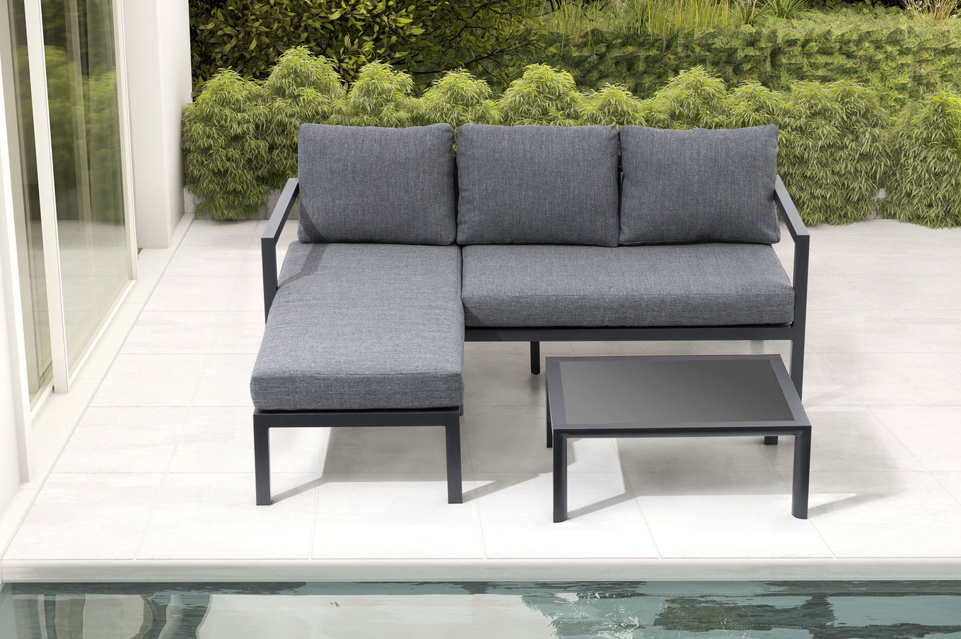 OUTFLEXX Canapé 3 places, anthracite mat, Alu/Polyester, 167x75x66 cm, repose-pieds et table d'appoint inclus 24115__1
