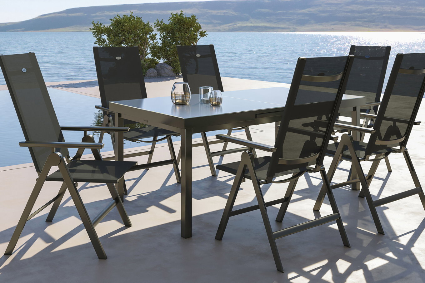 HARTMAN Aruba Salon de jardin, xerix, Alu/Textilène, Table 180/240x100cm, 6 Chaises pliantes 19343__1