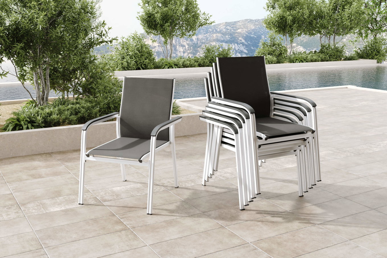Kettler BasicPlus Fauteuil empilable, lot de 6, Alu/Textilène, argent/anthracite, 0301205-0000 13693__1