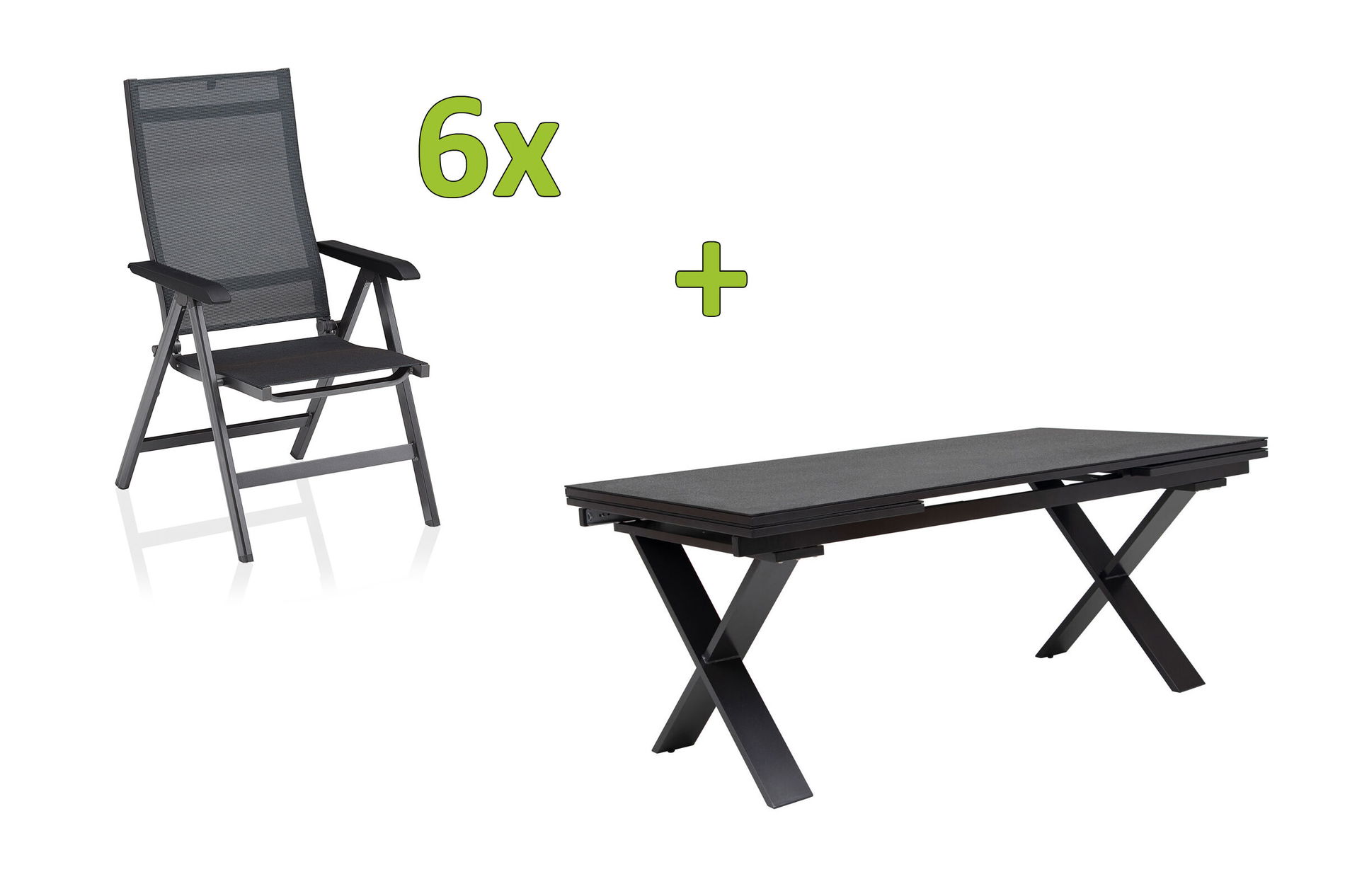 KETTLER BasicPlus Premium Groupe repas de jardin, anthr., Alu/Spraystone, Table 180/280 cm, 6 Fauteuils multipositions 31542__1