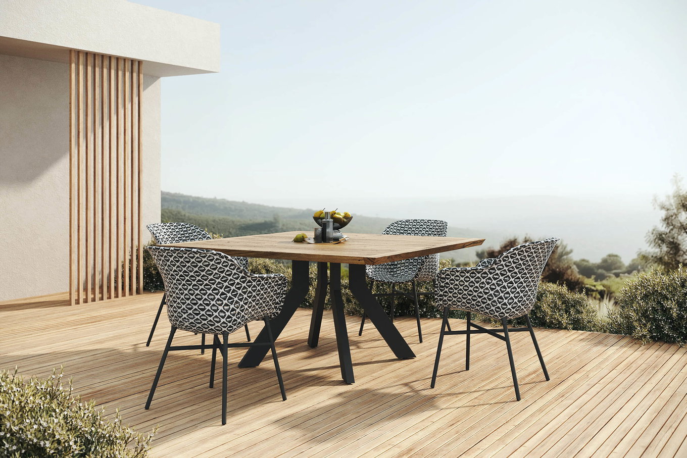 Salon de jardin HARTMAN Delphine, noir/blanc/naturel, aluminium/plastique/teck, 150 x 150 cm, produit certifié FSC® 80938__1