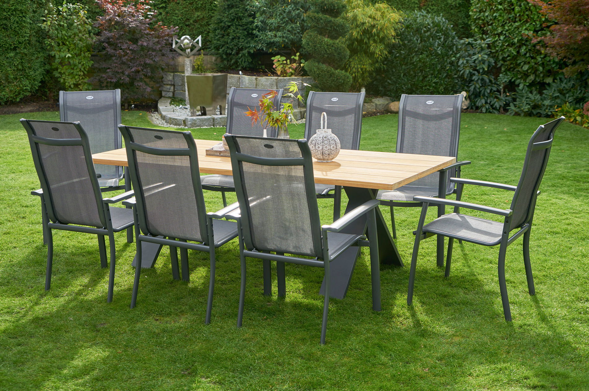 HARTMAN Xanadu / Alice Comfort Ensemble repas de jardin, xerix/anthracite, Alu/Bois de teck, 8 fauteuils empilables, 220x100cm 21166__1