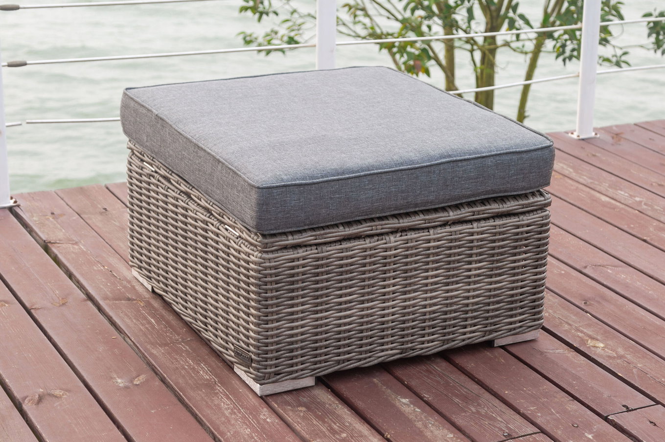 OUTFLEXX Pouf, gris, polyrésine tressée, 70 x 70 x 35 cm, assise réglable, coffre à coussins étanche 18362_4_BOX__1