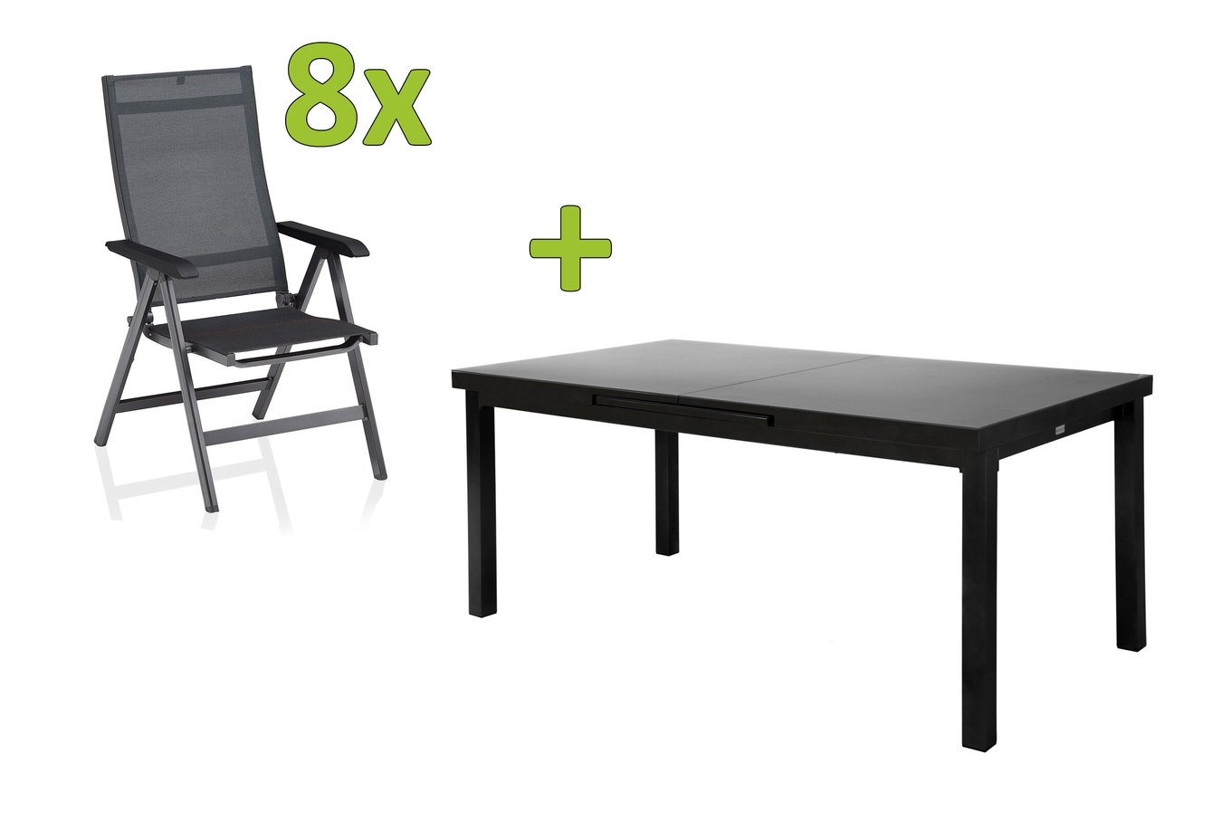 KETTLER BasicPlus Premium Groupe repas de jardin, anthracite, Alu/Textilène, Table 180/240 cm, 8 Chaises pliantes 31519__1