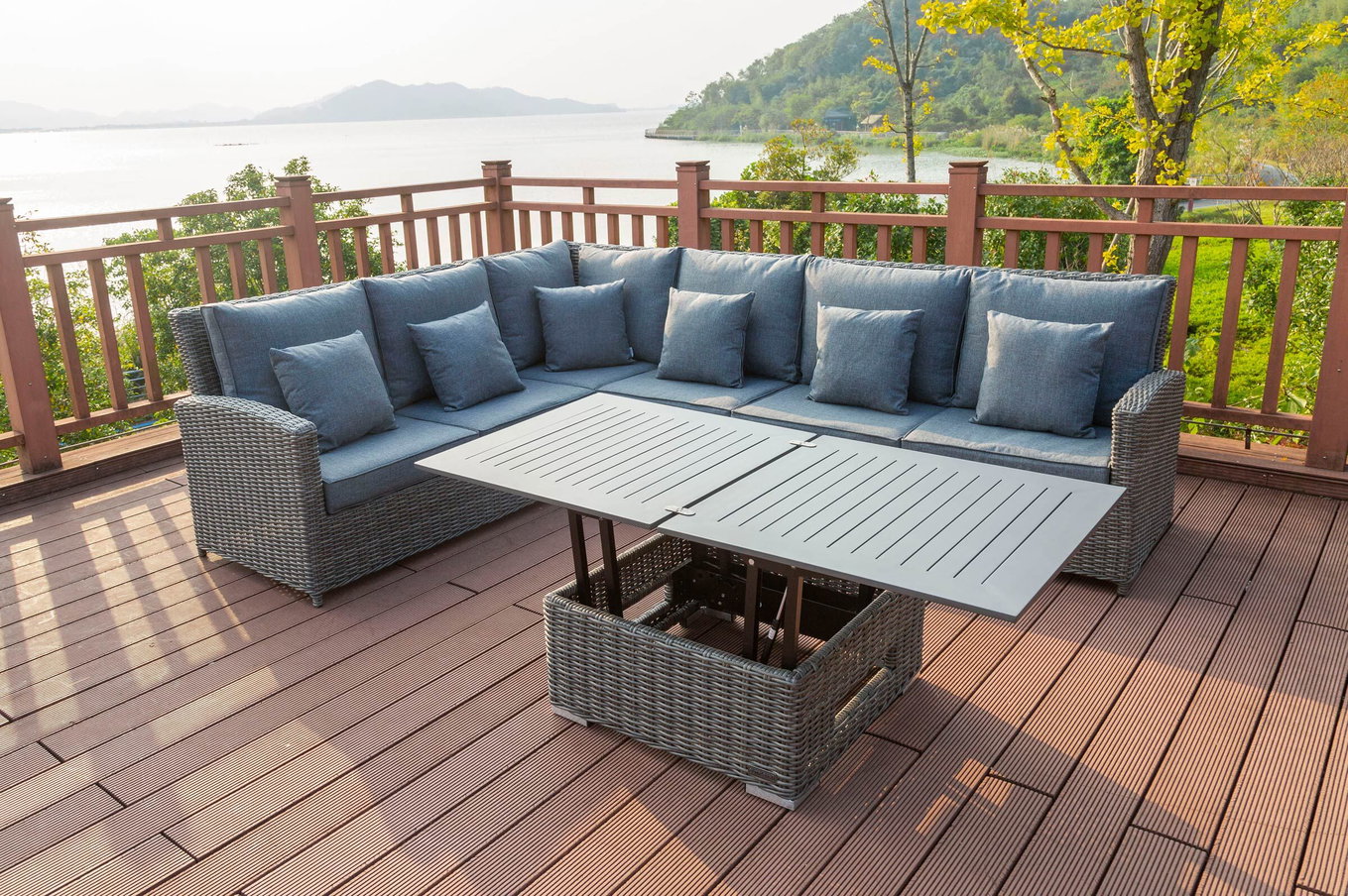 OUTFLEXX Dining-Lounge, gris, résine tressée, 5-6 personnes, table de salon réglable en hauteur, coussins inclus 21233__1