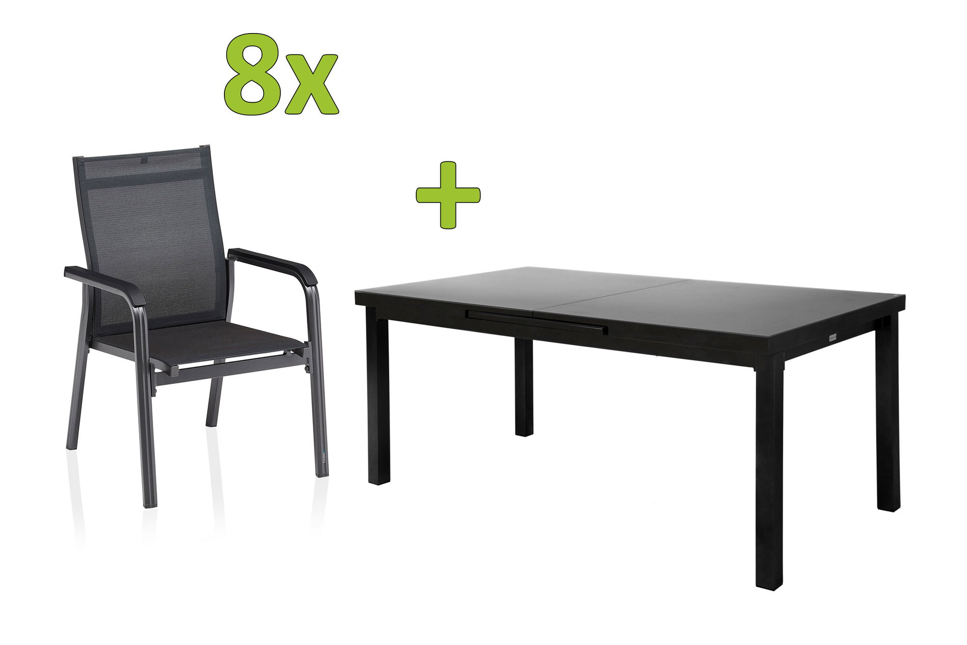 KETTLER BasicPlus Premium Groupe repas de jardin, anthracite, Alu/Textilène, Table 180/240 cm, 8 Fauteuils empilables 31521__1