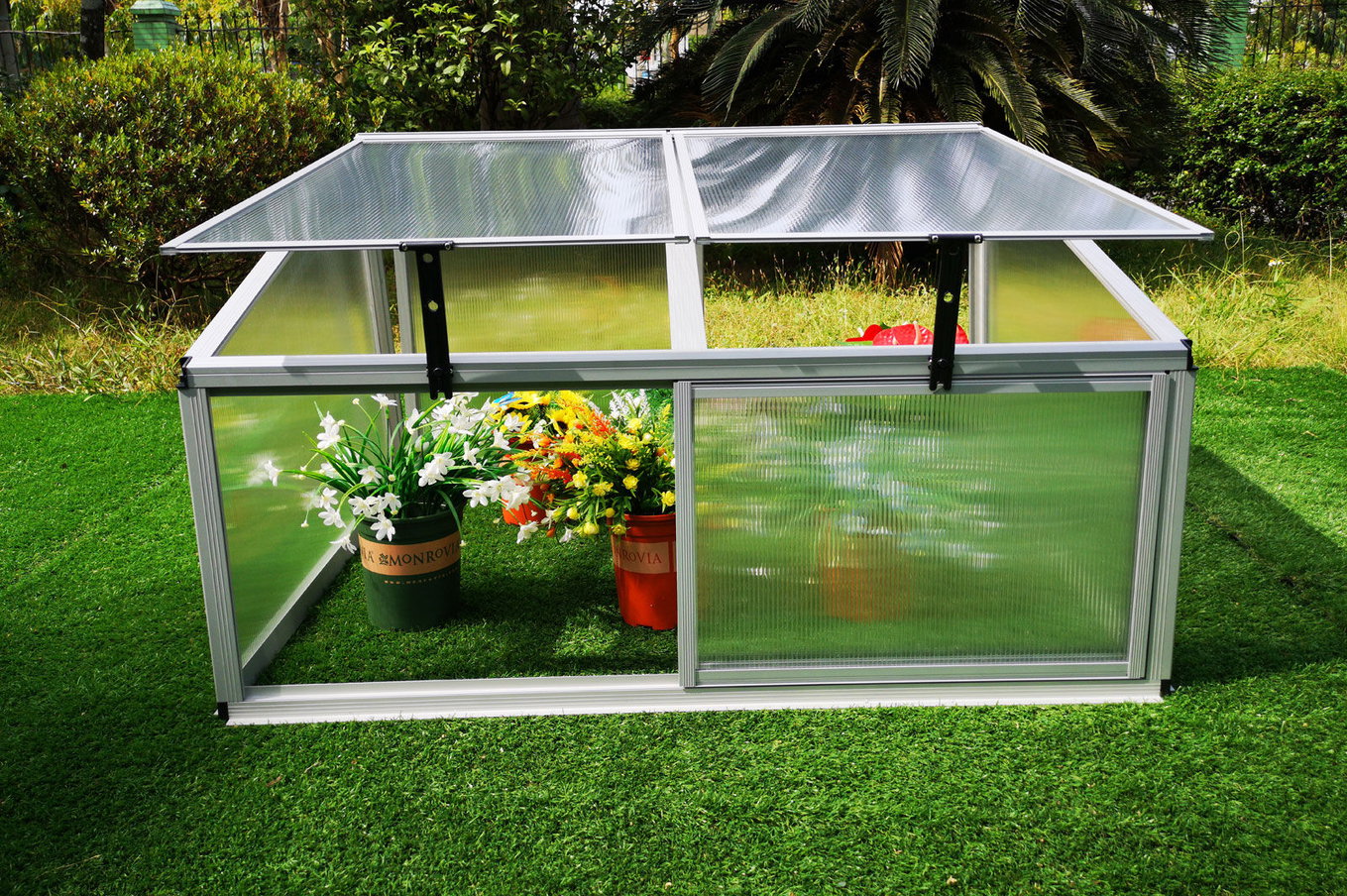 OUTFLEXX Extension pour potager surélevé avec portes coulissantes, argent, Alu/Polycarbonate, 116x86x60 cm, thermolaqué 20084__1