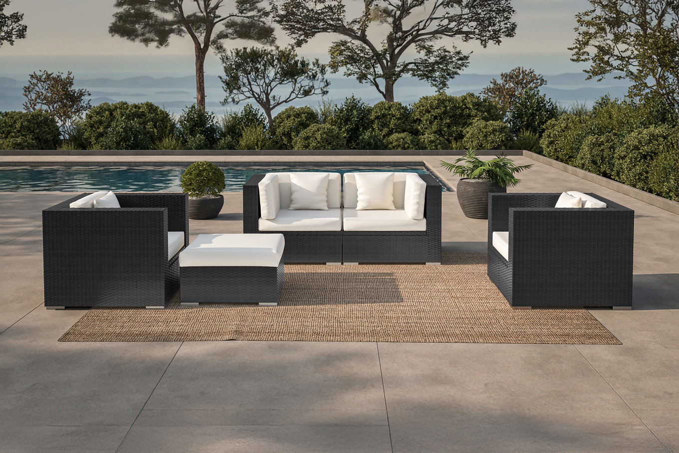 OUTFLEXX Salon de jardin, 5 personnes, crème/blanc, noir, résine tressée, coffre à coussins étanche 1299_BOX_A__1