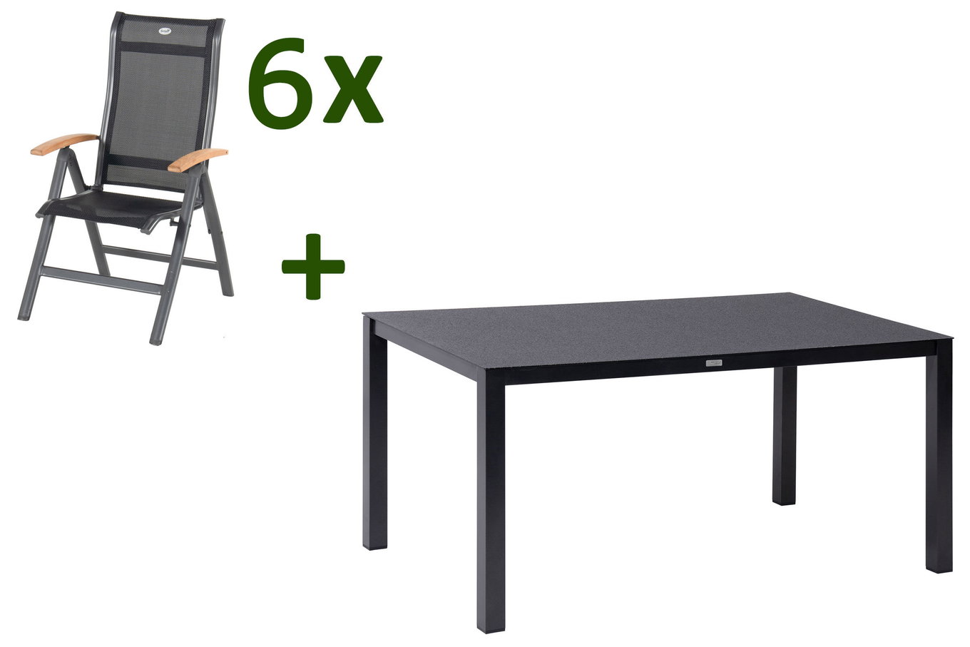 HARTMAN Alice Salon de jardin repas, xerix/noir, Alu/Spraystone/4x4 Textilen, 160 x 95 cm, 6 Chaises pliantes 28414__1