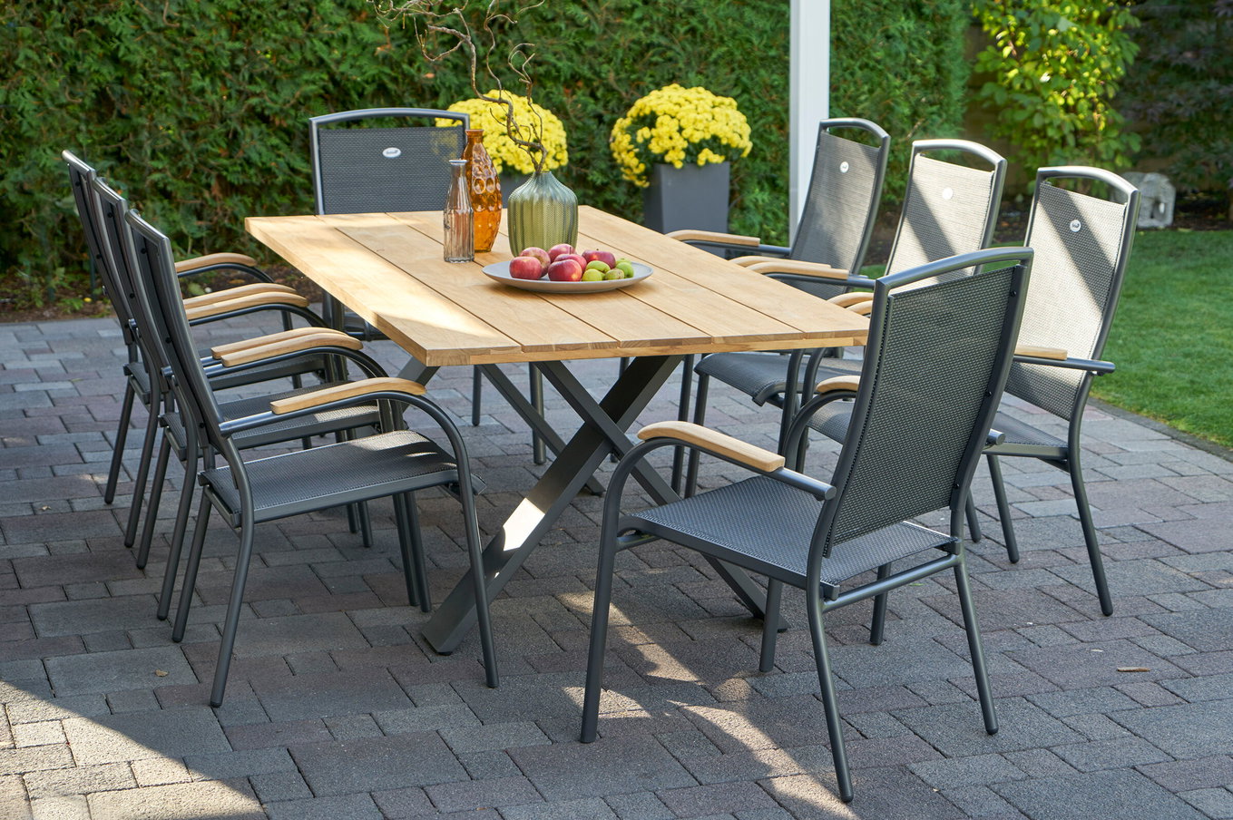 HARTMAN Xanadu / Raffaelo Ensemble repas de jardin, xerix/anthracite, Alu/Bois de teck, 8 fauteuils empilables, 220x100cm 21154__1