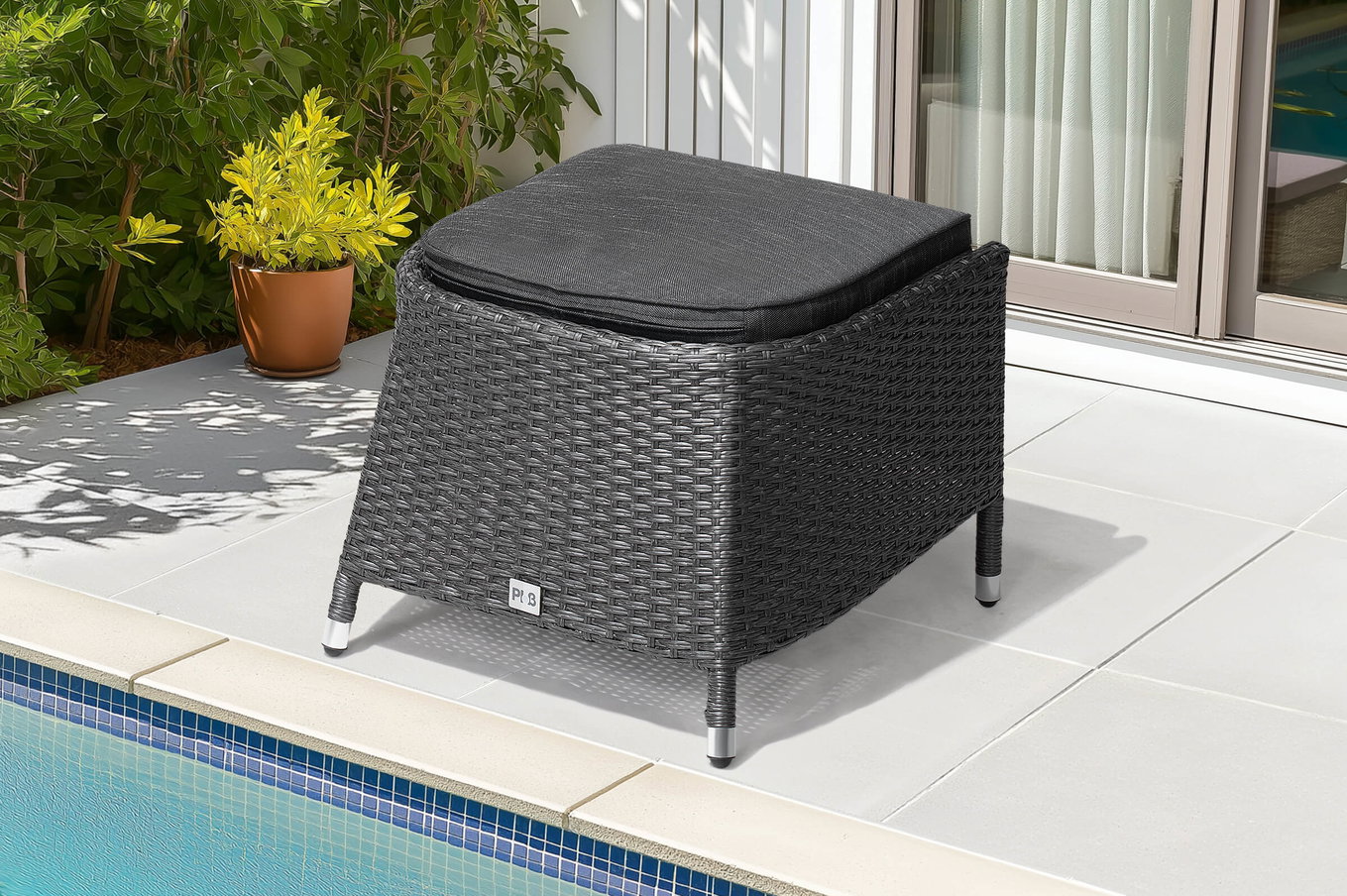 OUTFLEXX Rocking Repose-pieds, gris/brun-chiné, résine tressée, 56x54x41 cm, pour fauteuil de salle à manger, coussin inclus 18203__1