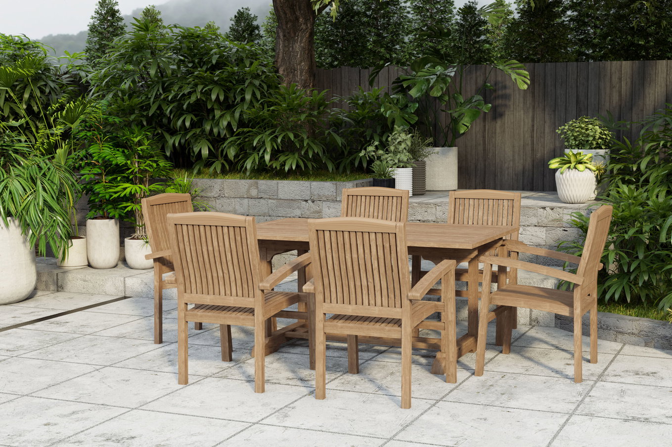 OUTFLEXX Ontario/Washington Salon de jardin, naturel, Teck, 160/210x90cm, 6x Fauteuil empilable 24364__1