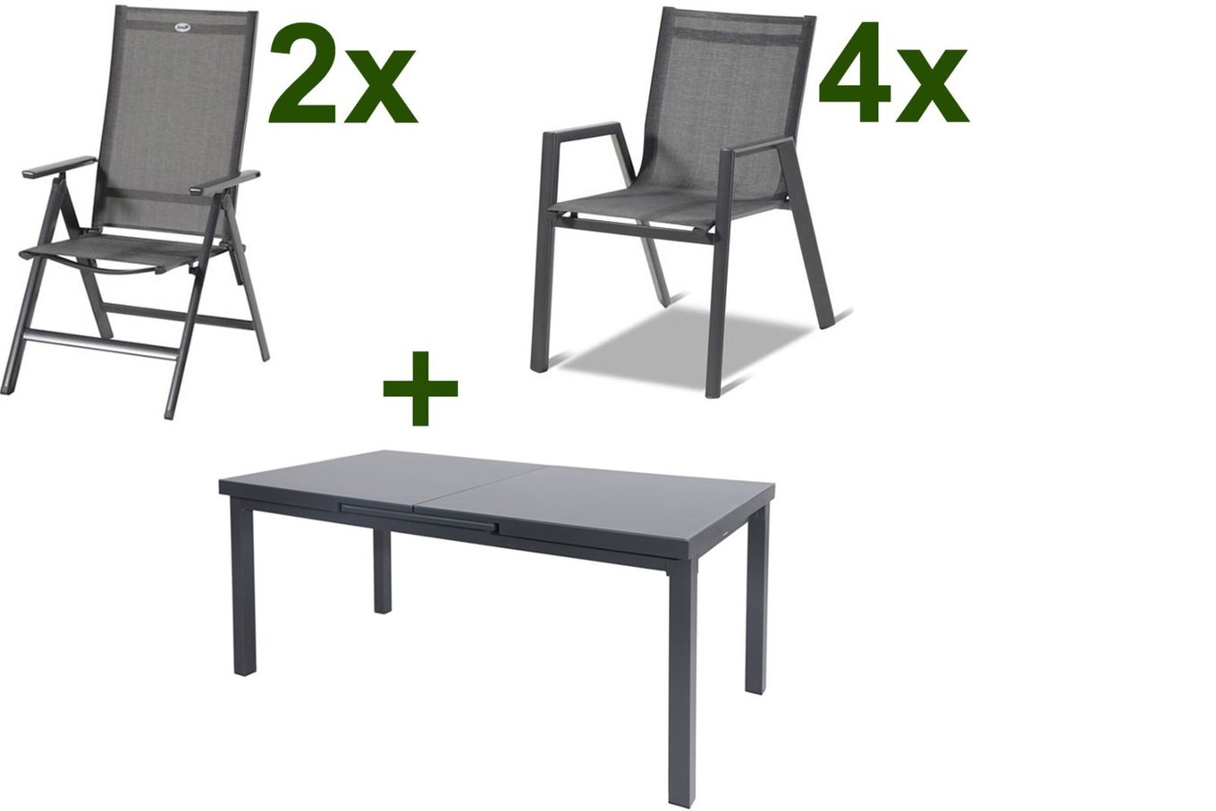 HARTMAN Aruba Salon de jardin, xerix, Alu/Textilene, Table 180/240x100cm, 4 empilables, 2 pliantes 19347__1
