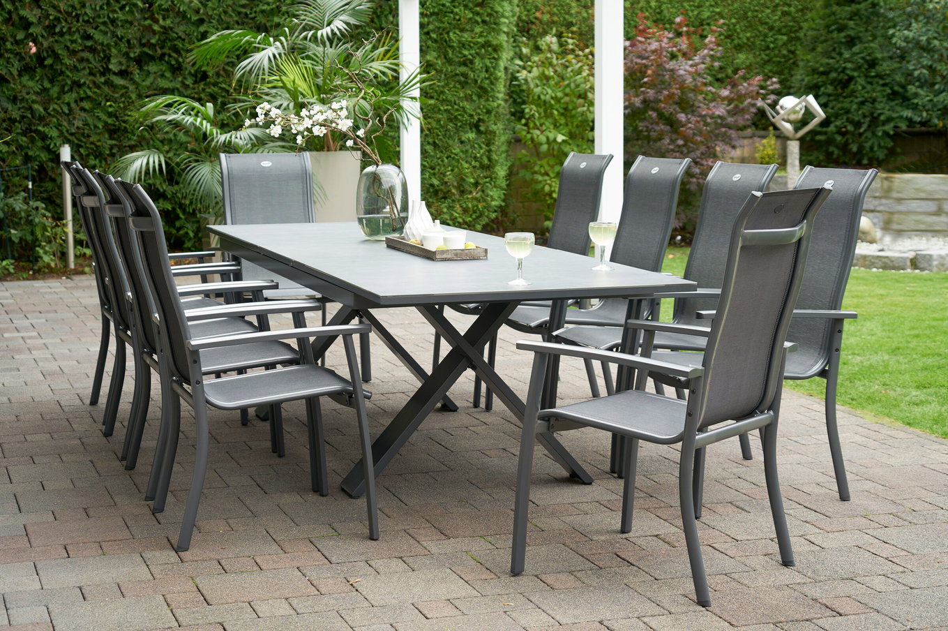HARTMAN Modèle spécial Xanadu / Alice Comfort Set, xerix/anthracite, Alu/Vitrocéramique, 10 fauteuils empilables, 220/280x100cm 21118__1