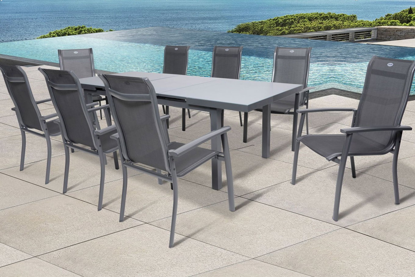 HARTMAN Alice Comfort Salon de jardin, xerix, Alu/Textilène, Table 180/240x100cm, 8 fauteuils empilables 19334__1