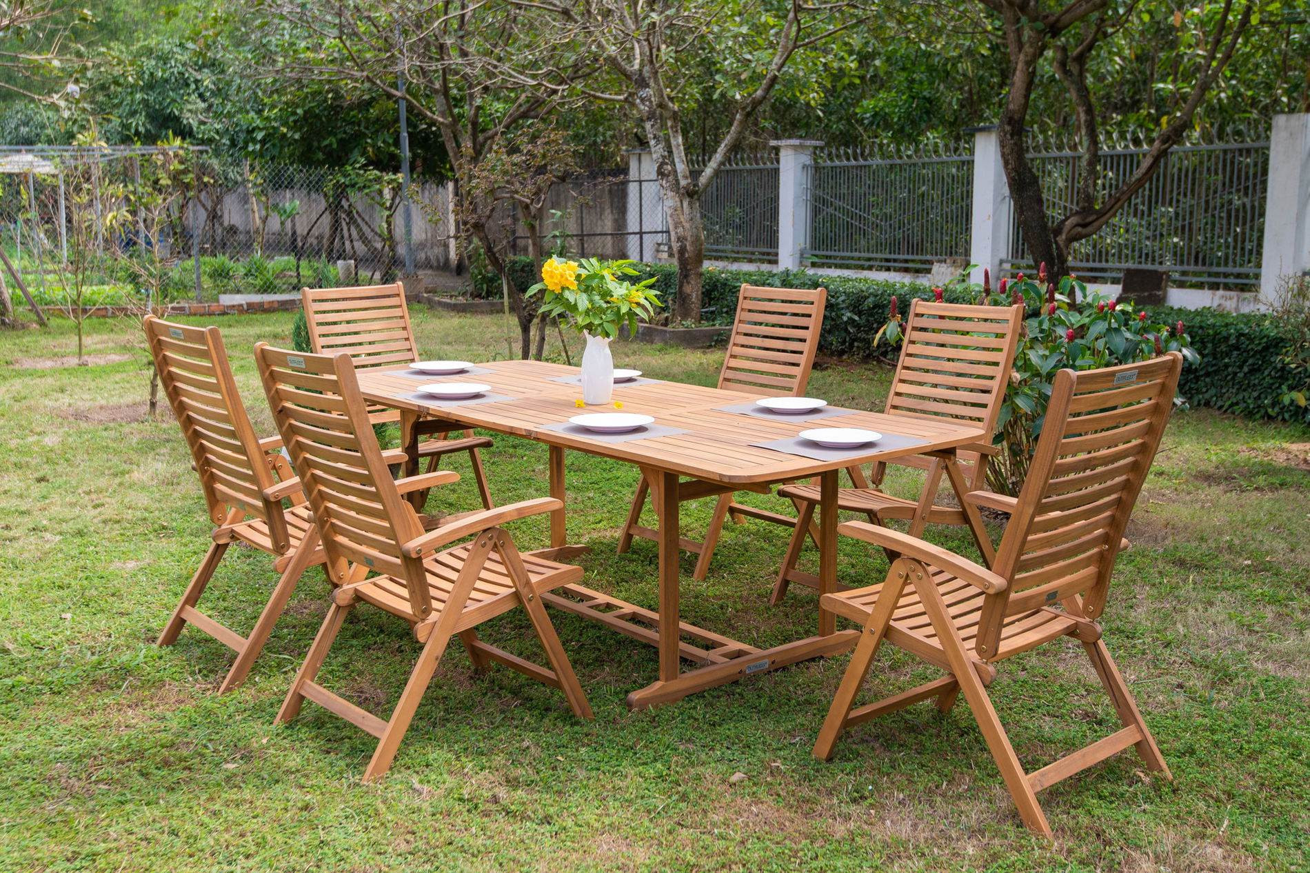 OUTFLEXX Ensemble repas de jardin, naturel, Acacia, Table extensible 150/200 x 90 cm, 6 chaises pliantes, pliable, Produit certifié FSC® 22812__1