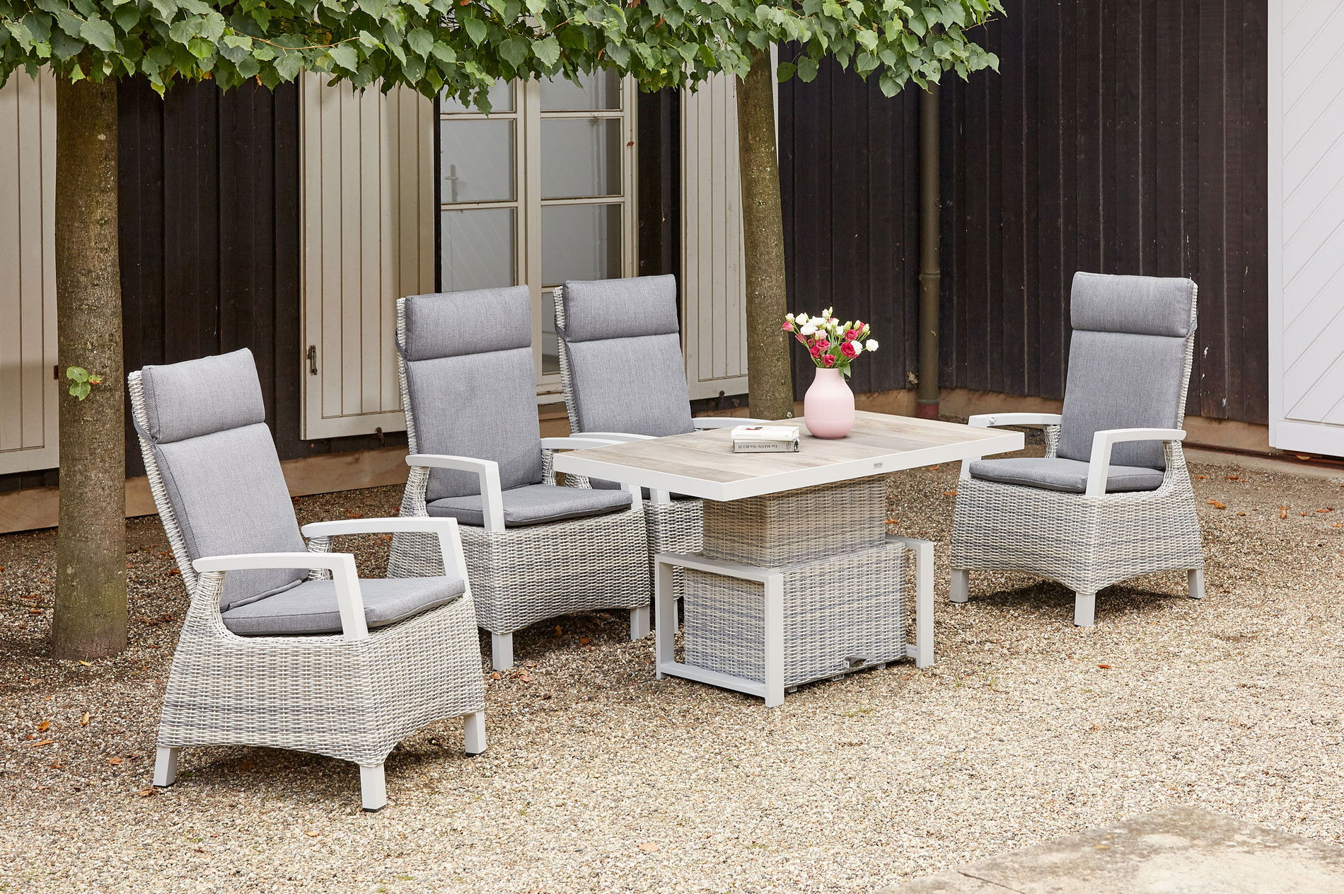 SIENA GARDEN Corido Salon de jardin, ice grey, Alu / Tressage Gardino®, 4 fauteuils Dining, table relevable en continu 130 x 75 x 47-71 cm 21517__1