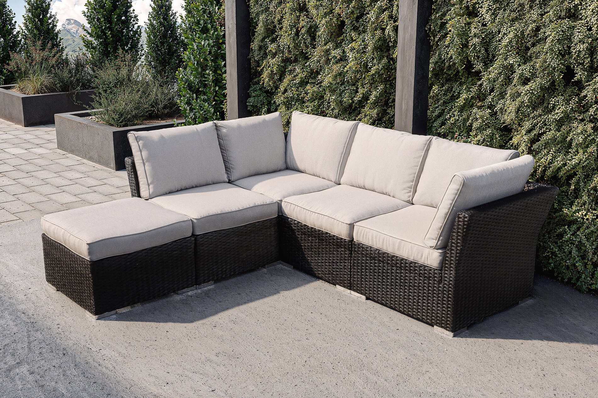 OUTFLEXX salon de jardin, noir/blanc, alu/résine tressée, résistant aux intempéries, avec fonction coffre à coussins OUTFLEXX salon de jardin, noir/blanc, alu/résine tressée, résistant aux intempéries, avec fonction coffre à coussins