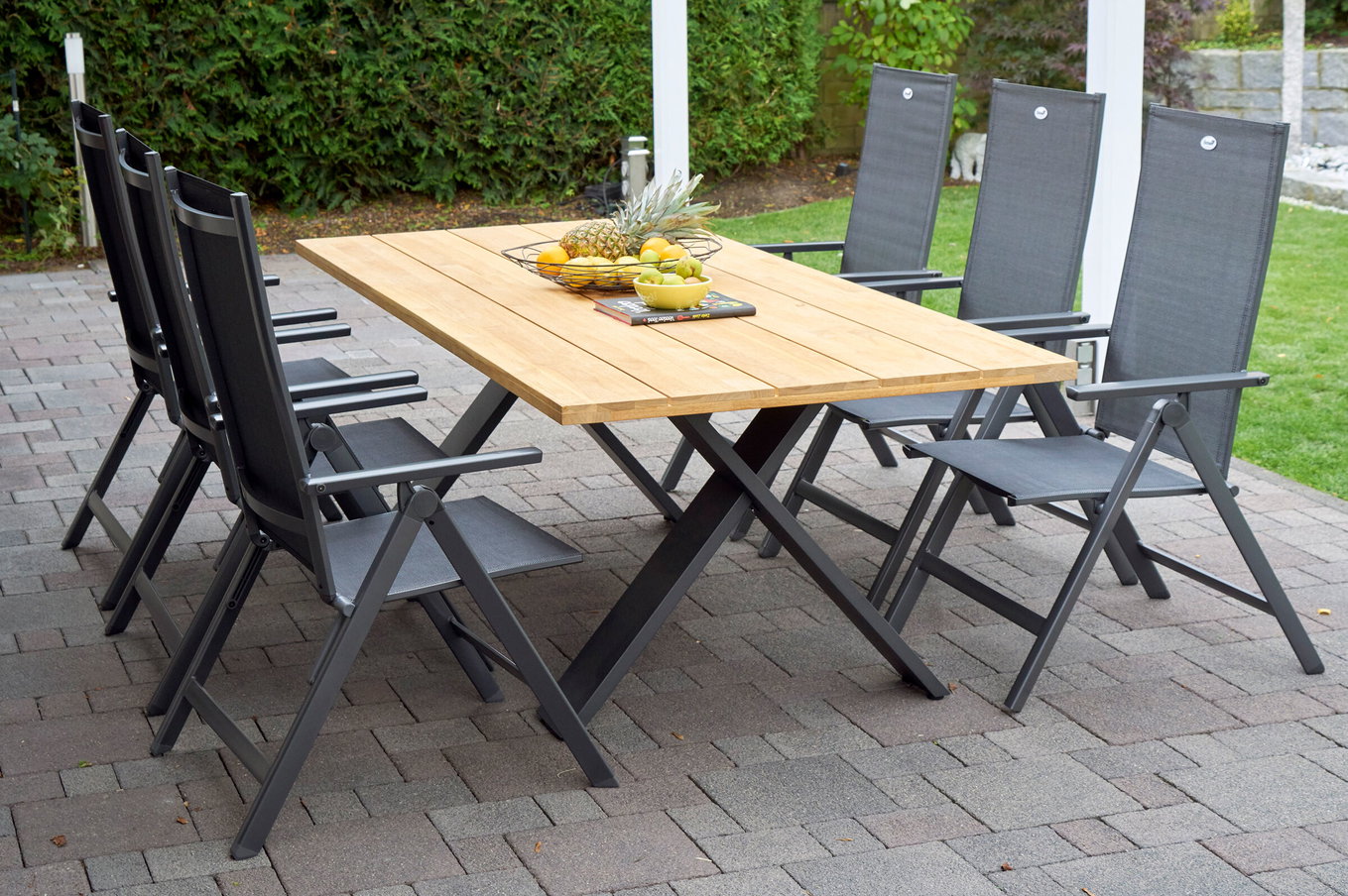 HARTMAN Xanadu / Aruba Ensemble repas de jardin, xerix/anthracite, Alu/Teck, 6 chaises pliantes, 220x100cm 21175__1