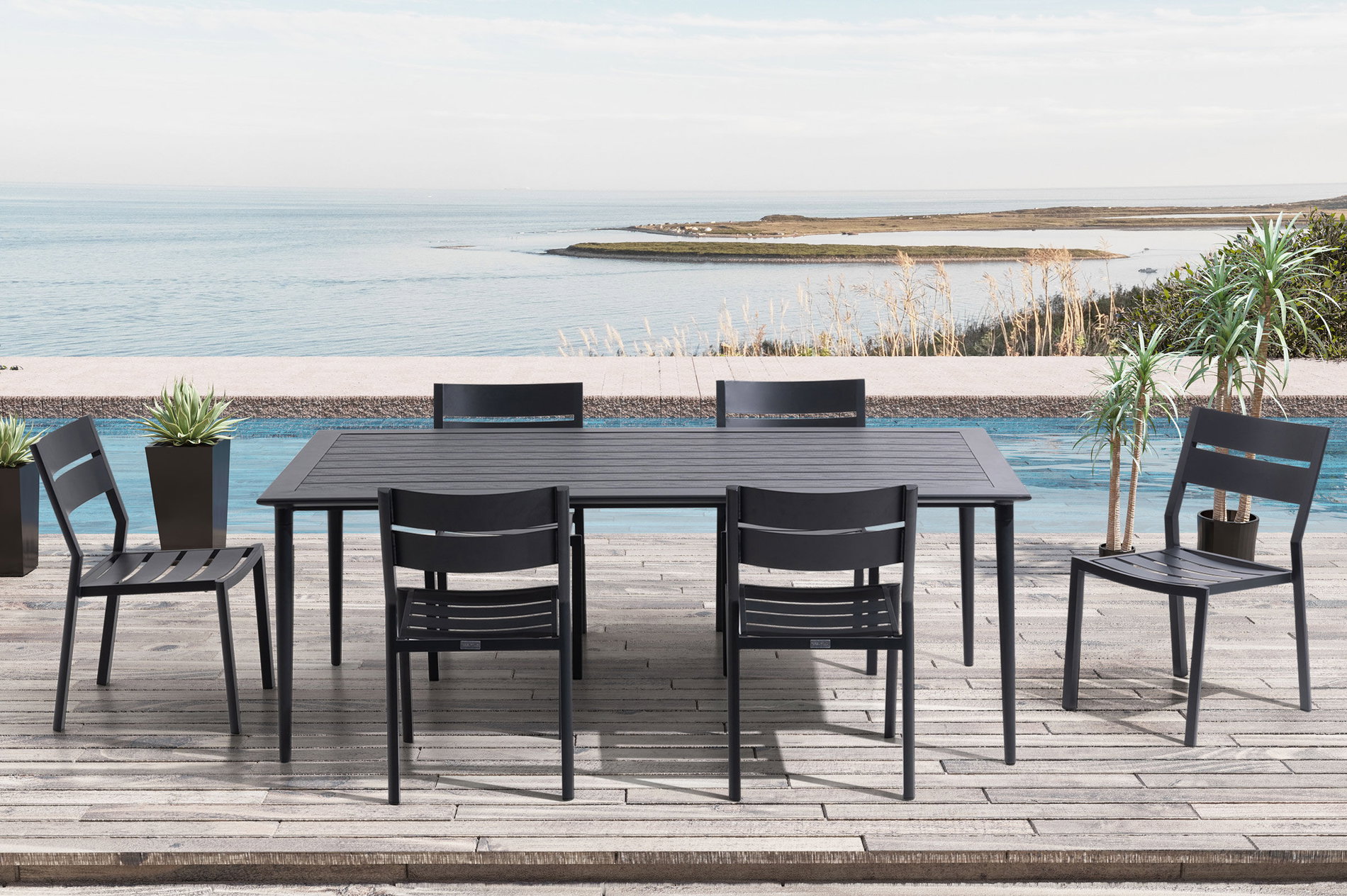 OUTFLEXX Dining-Set, anthracite mat, Alu, Table 200x97 cm, 6 Fauteuils 24120__1