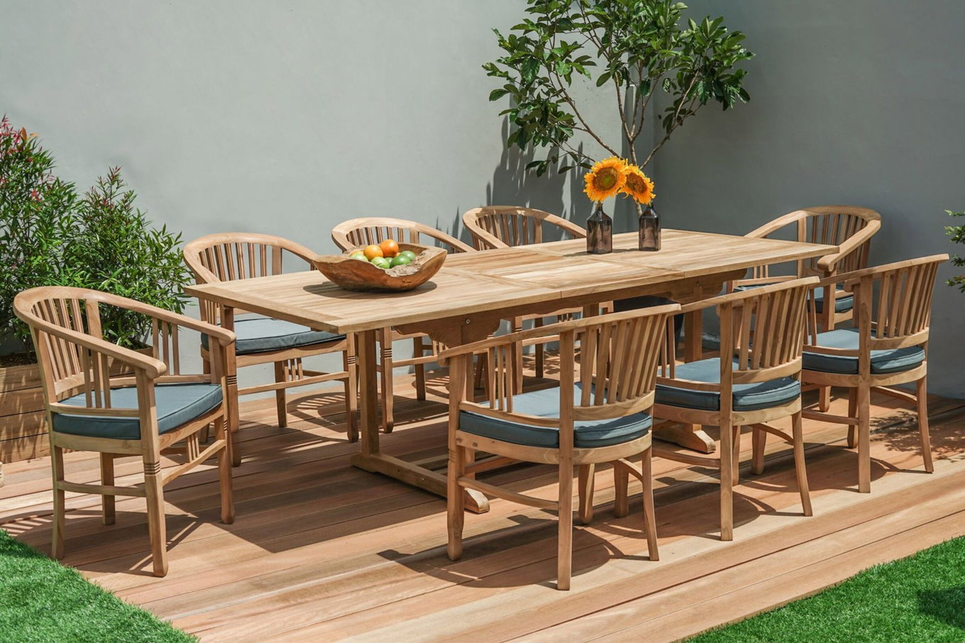 OUTFLEXX Ensemble repas de jardin, bois de teck, table extensible 160/210x90cm, 8 fauteuils, incl. coussins 19367__1