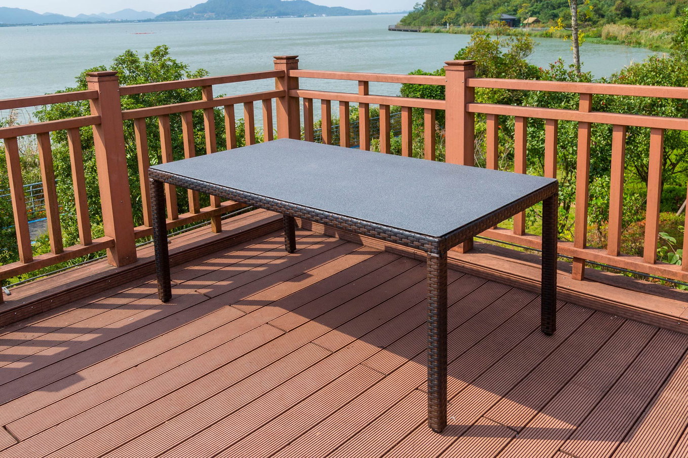 OUTFLEXX Table à manger, marron marbré, résine tressée, 180 x 100 cm, plateau Spraystone, 6mm 20665__1