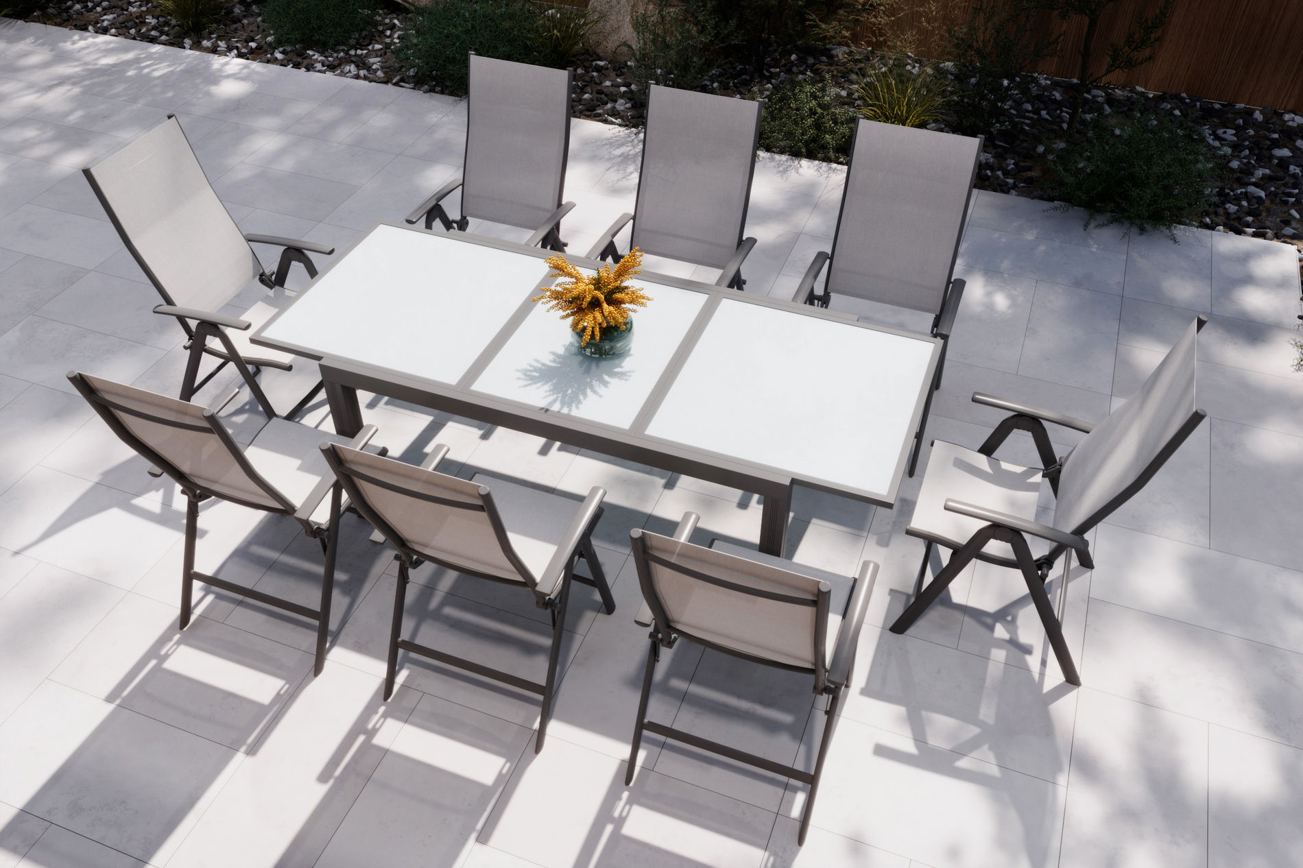VILLANA Groupe de repas de jardin, anthracite/gris, Alu/Textile, Table 160 x 220 cm, 8 chaises pliantes 13892__1