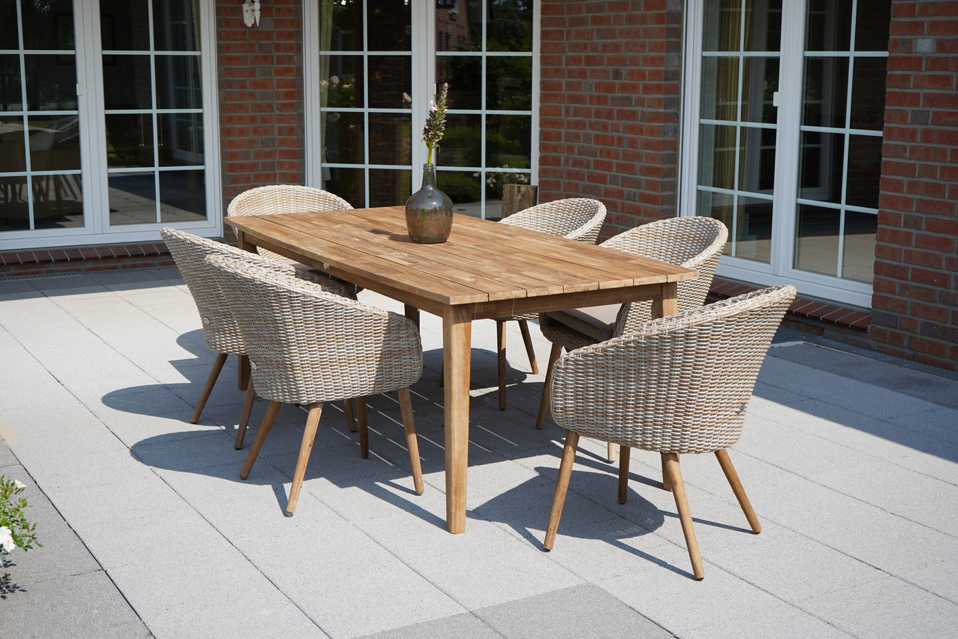 Ploß Borneo Ensemble repas de jardin, beige chiné, Polyrotin/Acacia, Table 180 x 90 cm, 6 Fauteuils cocktail, Produit certifié FSC® 22680__1