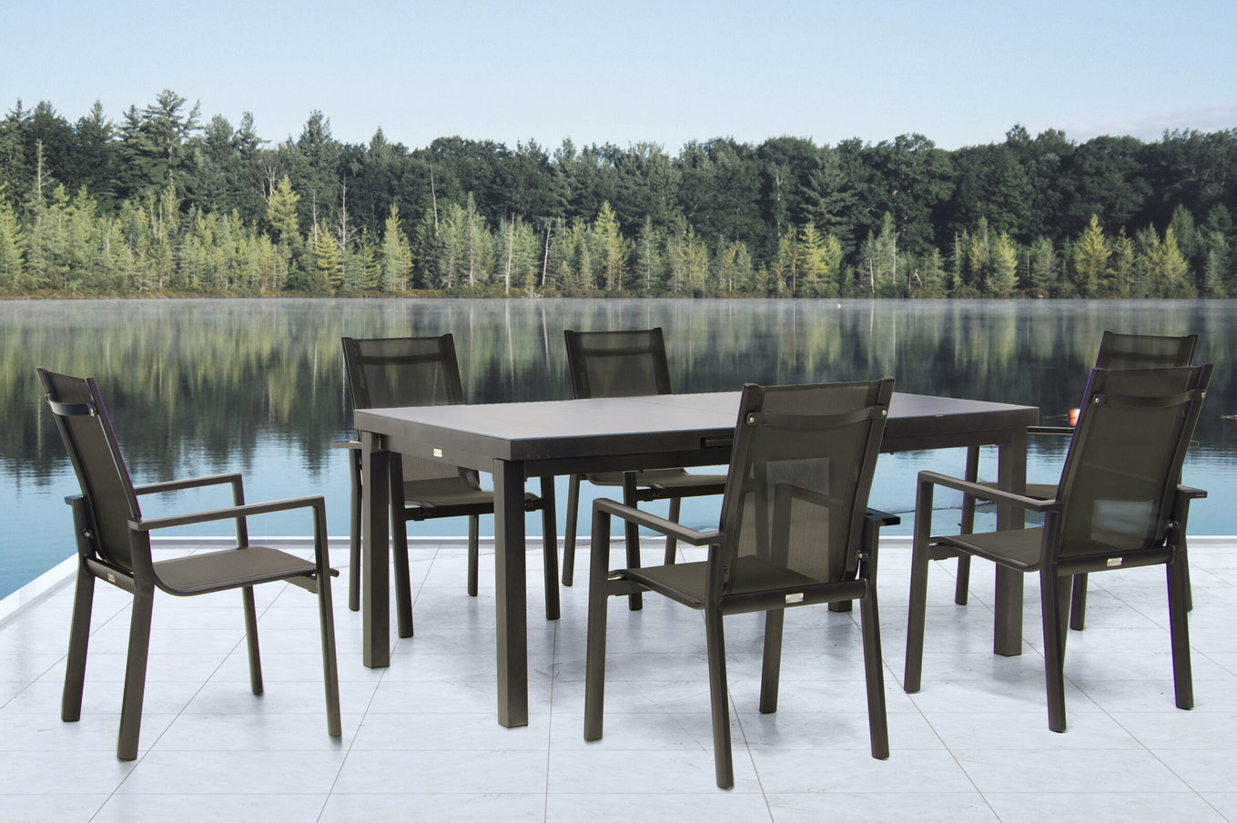 OUTFLEXX Premium Ensemble repas de jardin, anthracite/gris, Alu/Textilène, Table extensible 180/240x100cm, 6 fauteuils empilables 21439__1