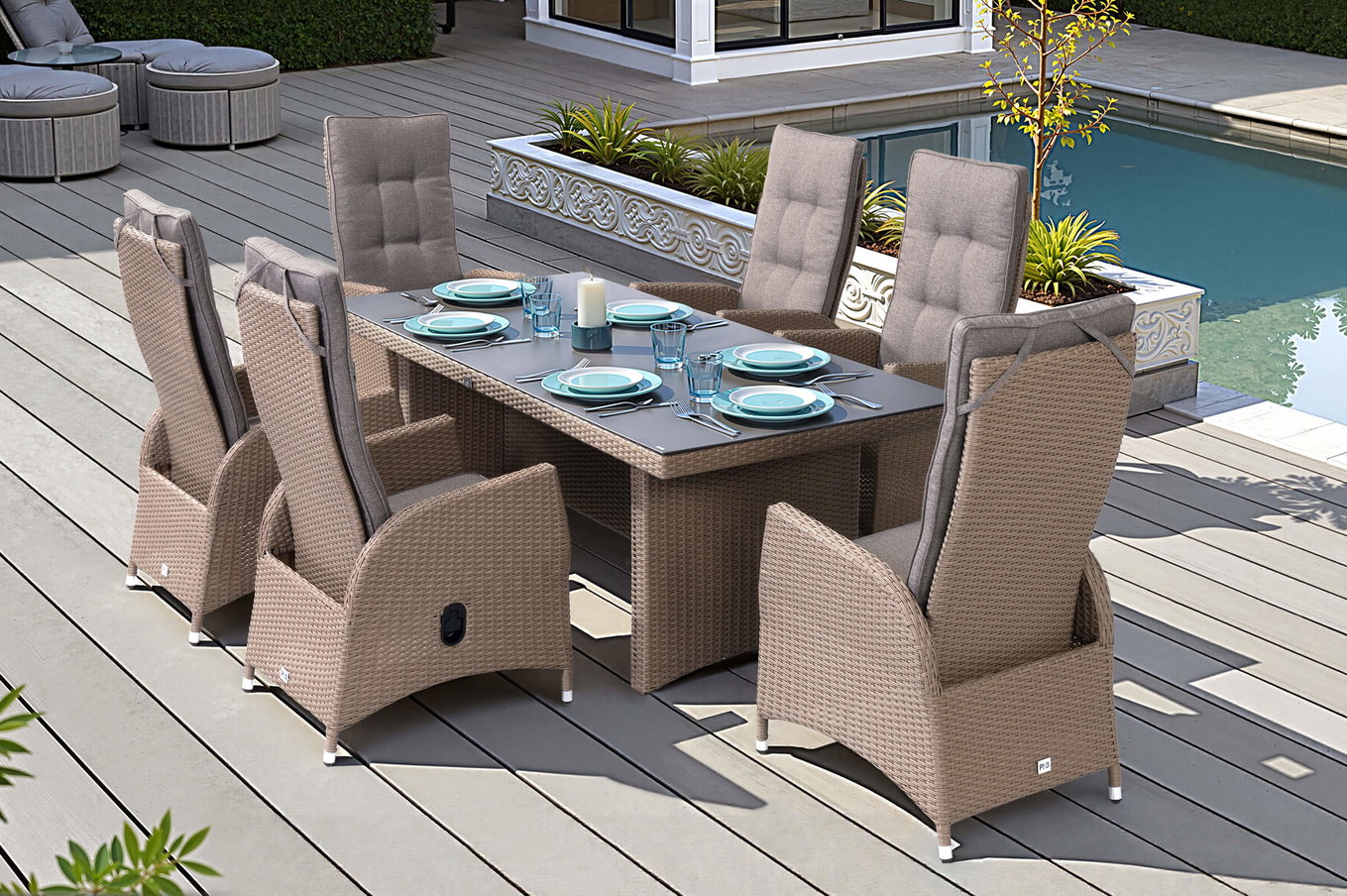 Ploß Elba Ensemble repas de jardin, champagne mélangé/savanna, 200 x 95 cm, Polyrésine/Alu 16524__1