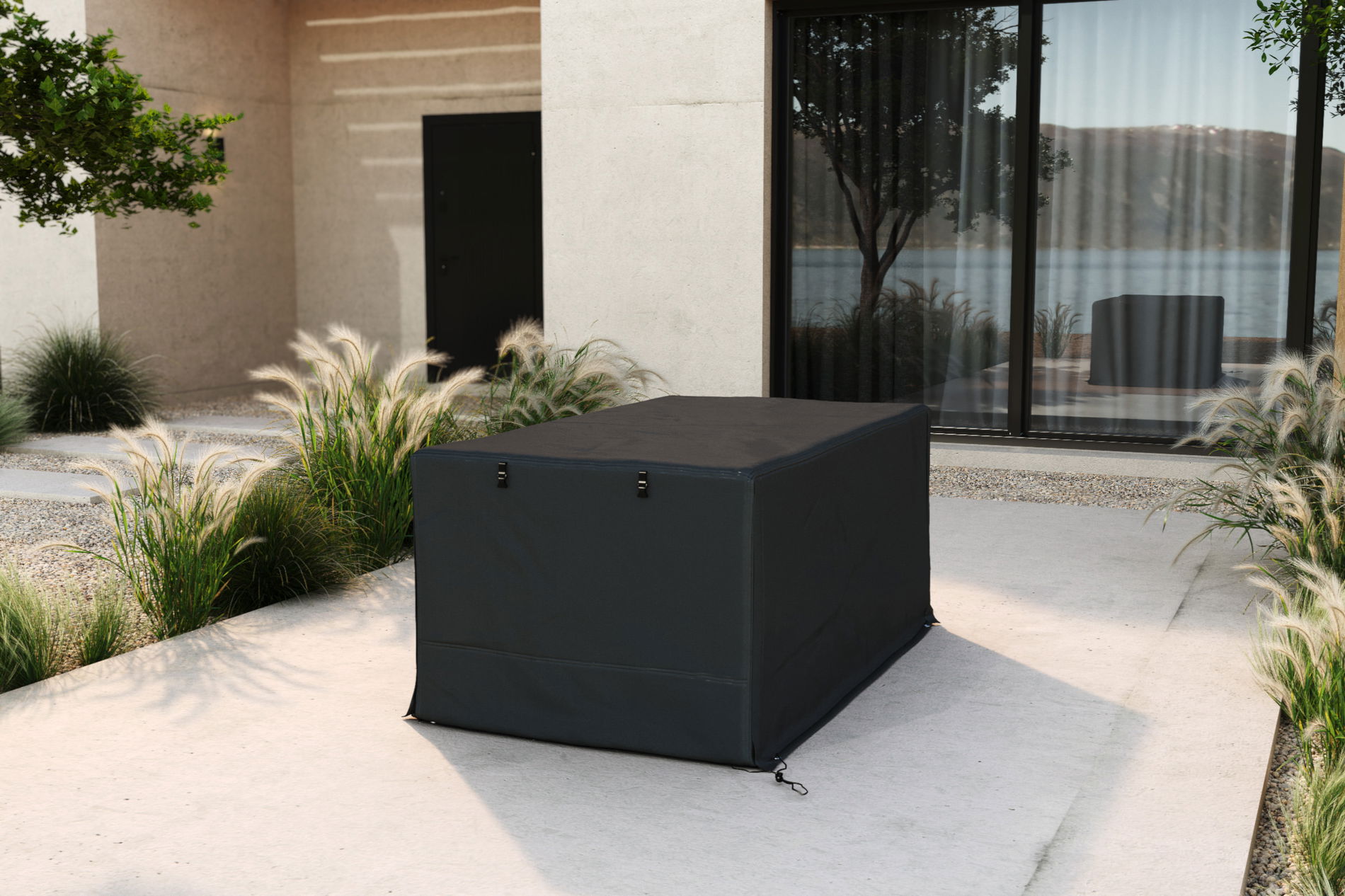 Housse de protection OUTFLEXX pour salons de jardin, noir, tissu ripstop/polyester, 212 x 87 x 68 cm, imperméable, protection UV