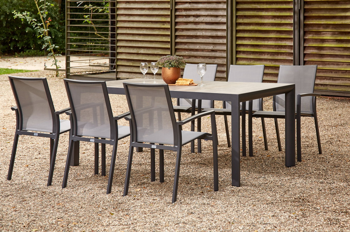 SIENA GARDEN Velia / Silva Ensemble repas de jardin, anthracite/washed grey, Alu/Ranotex/Céramique, 6 fauteuils, table 180 x 100 cm 21491__1
